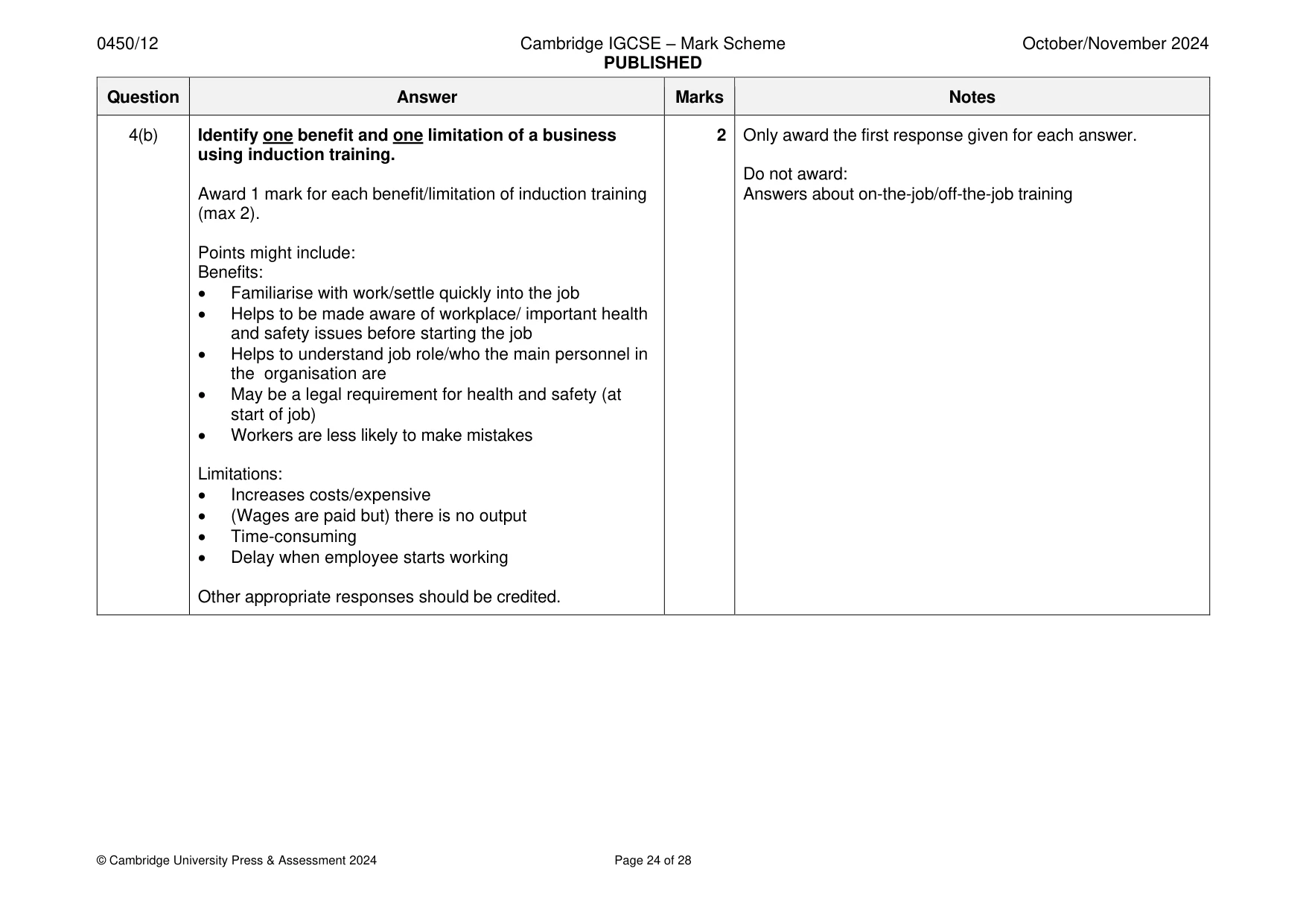 Mark scheme, page 24 of 28