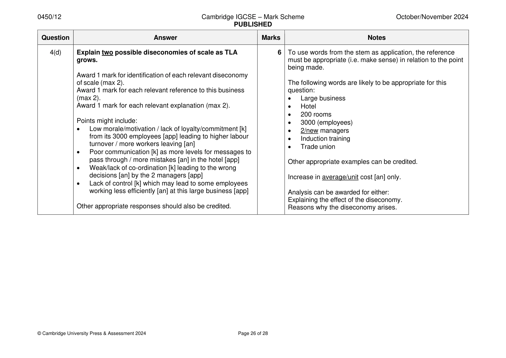 Mark scheme, page 26 of 28