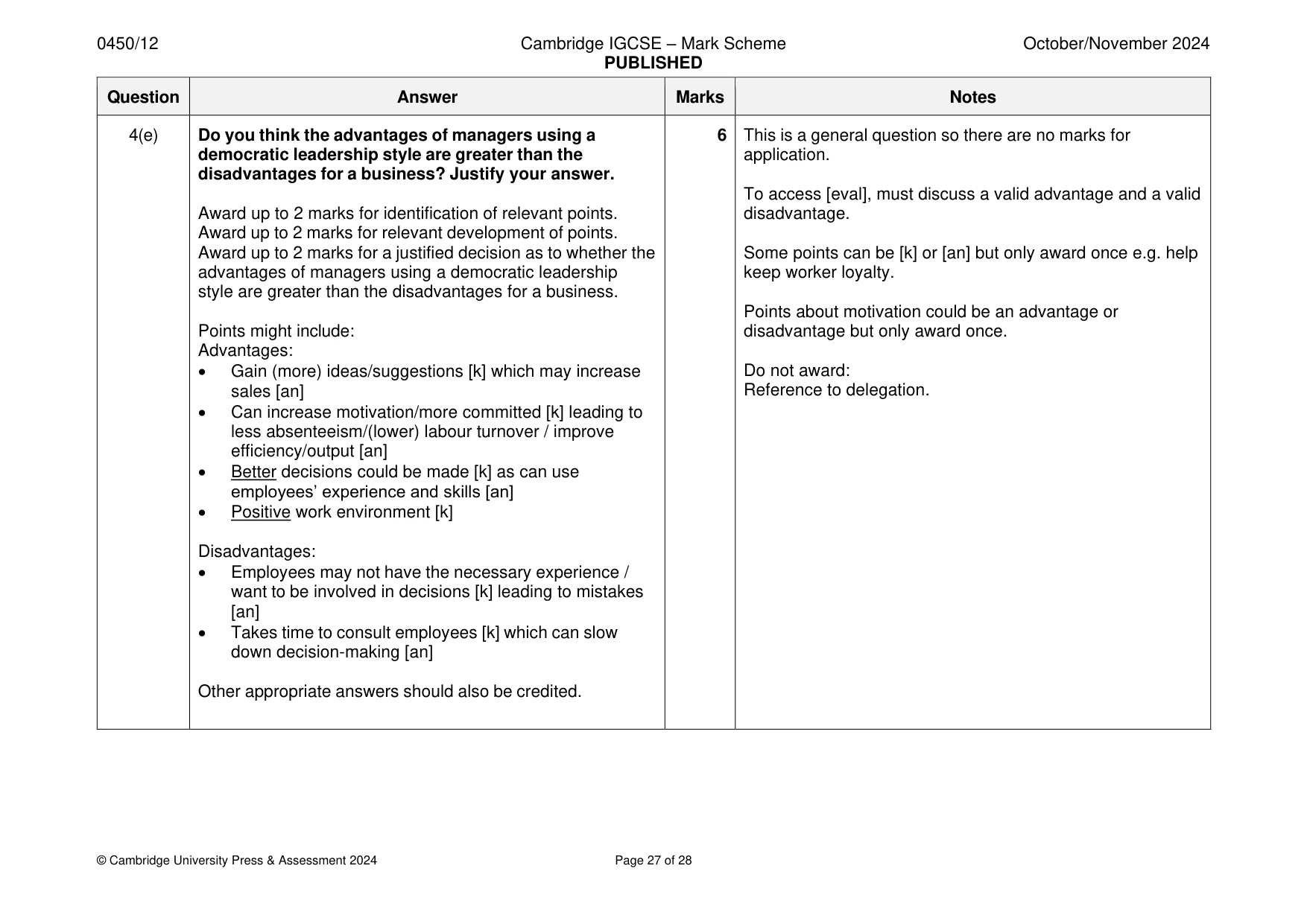 Mark scheme, page 27 of 28