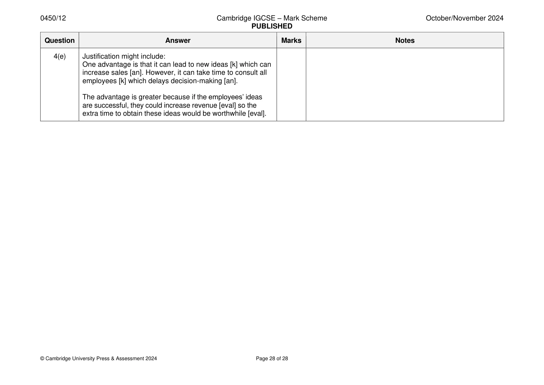 Mark scheme, page 28 of 28