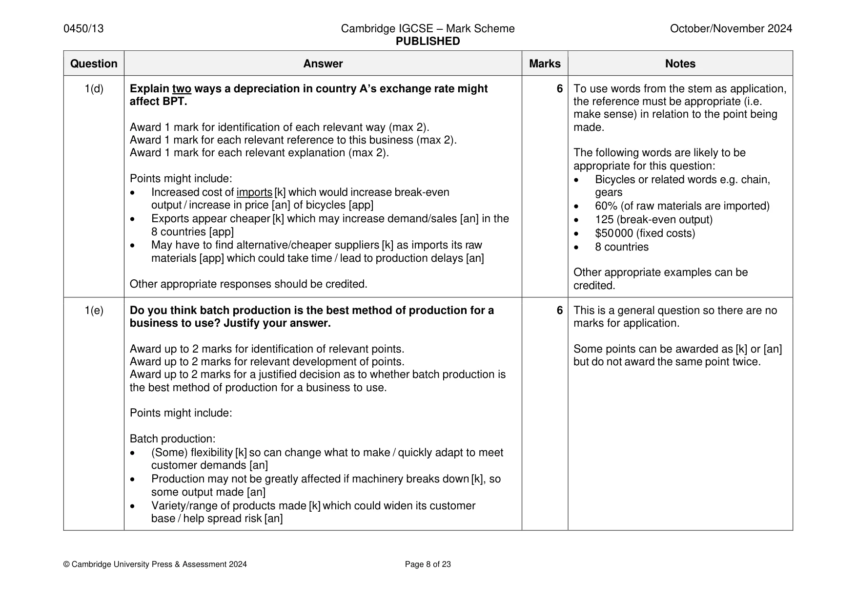 Mark scheme, page 8 of 23