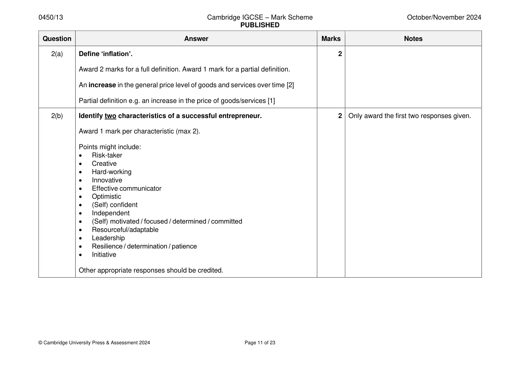 Mark scheme, page 11 of 23