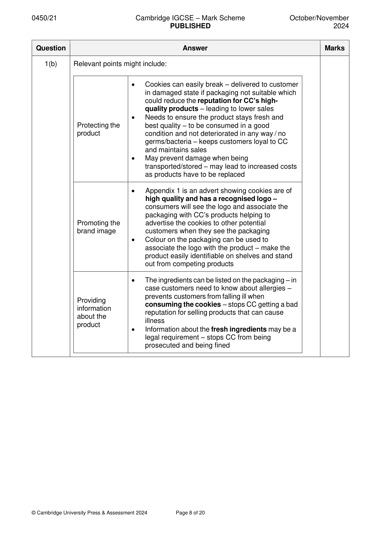 Mark scheme, page 8 of 20