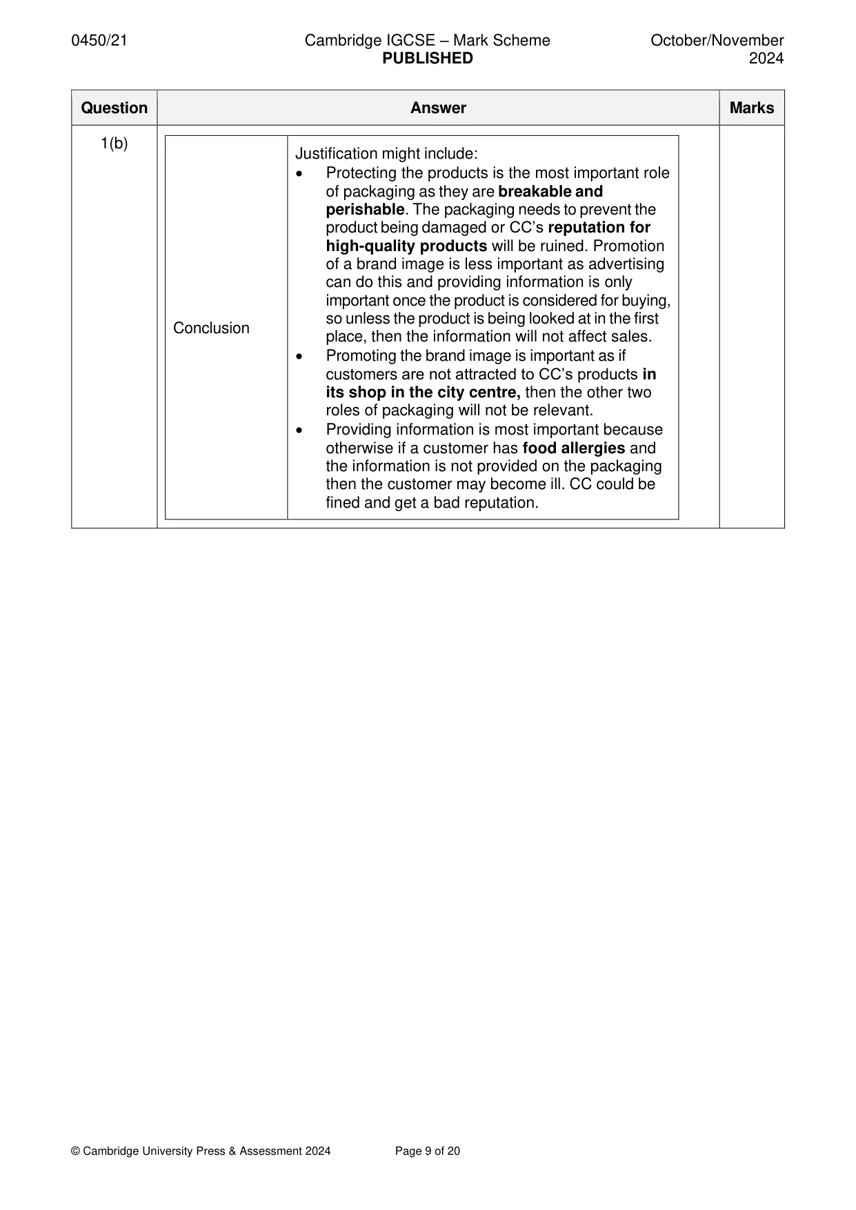 Mark scheme, page 9 of 20