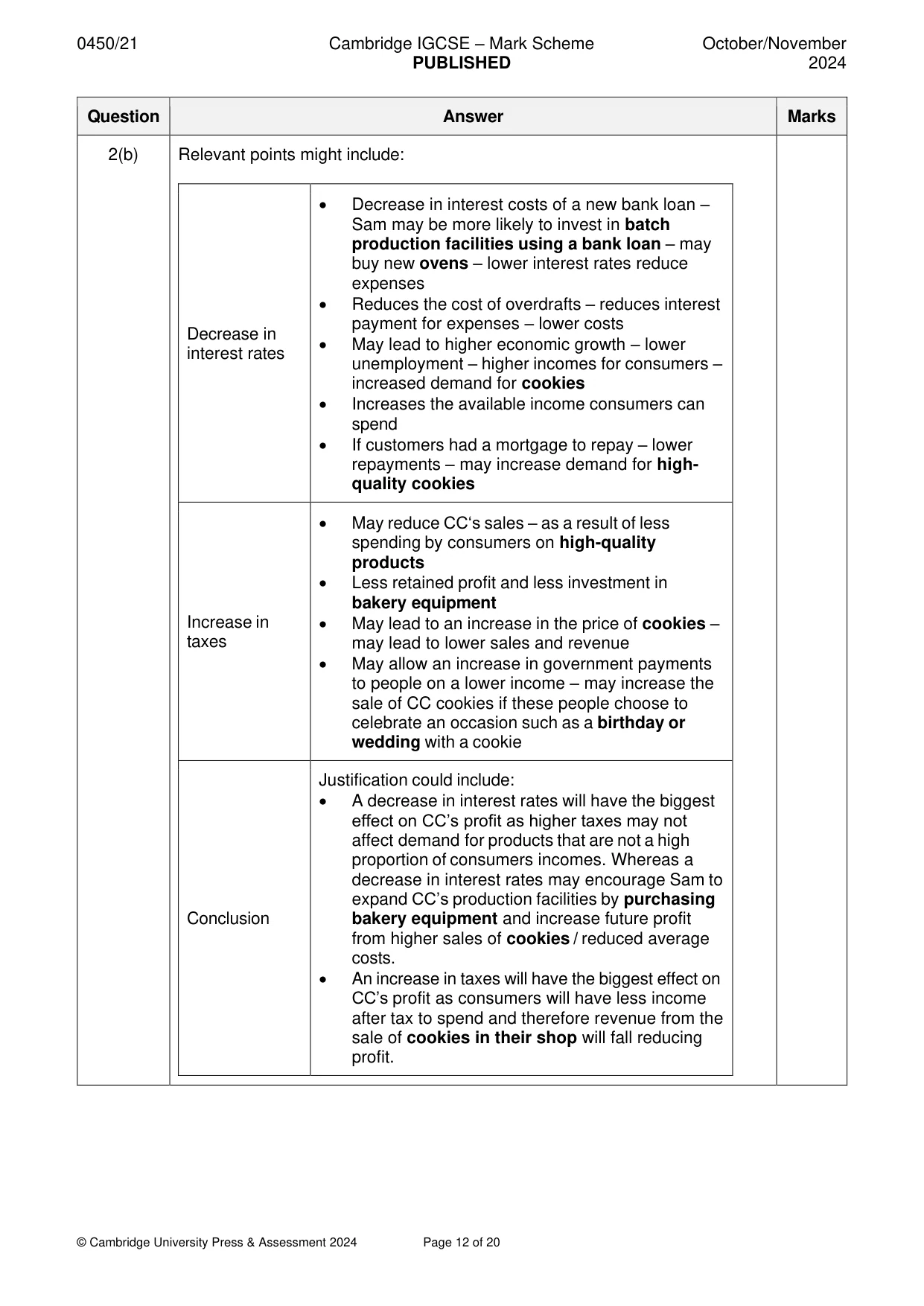 Mark scheme, page 12 of 20