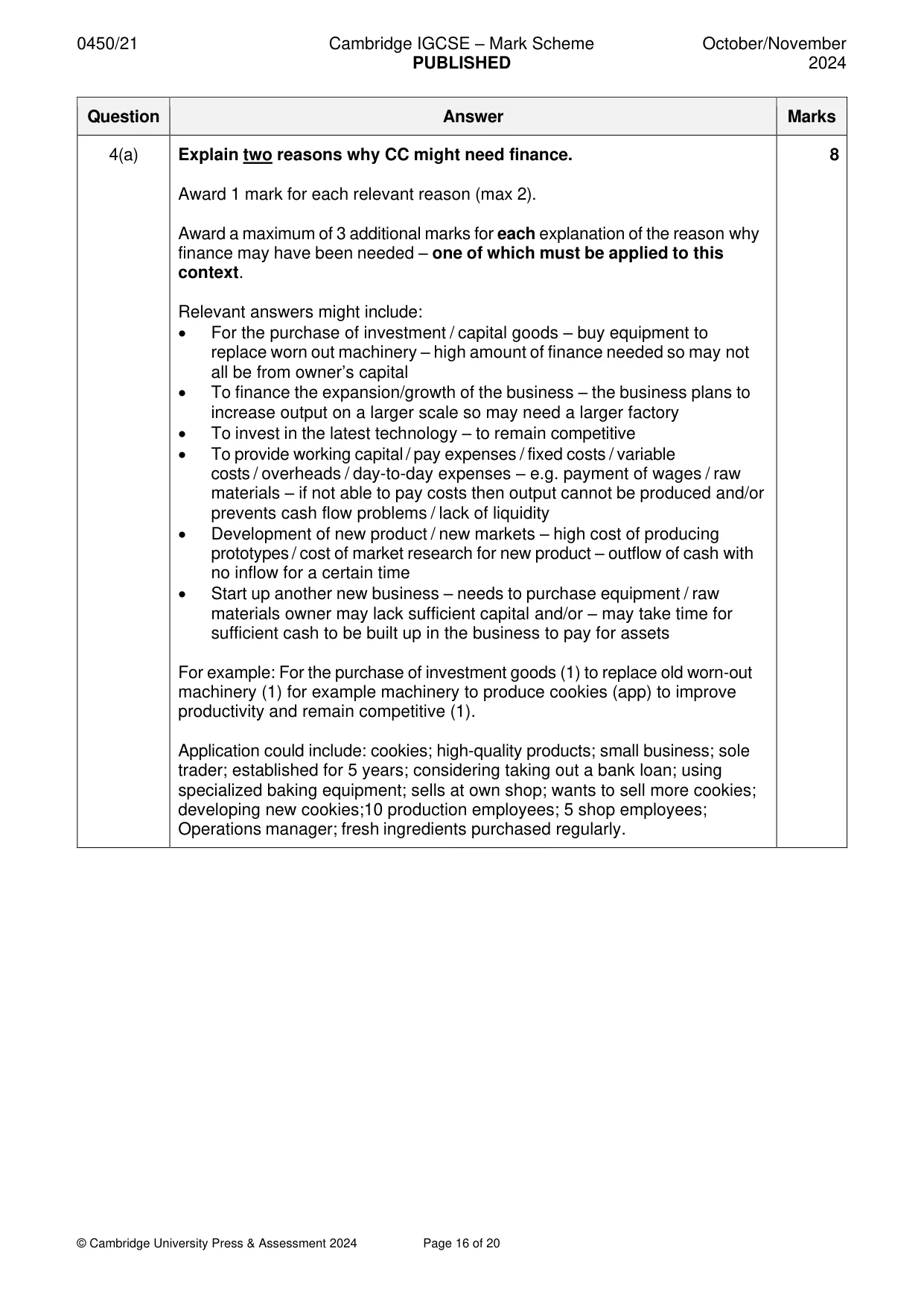 Mark scheme, page 16 of 20