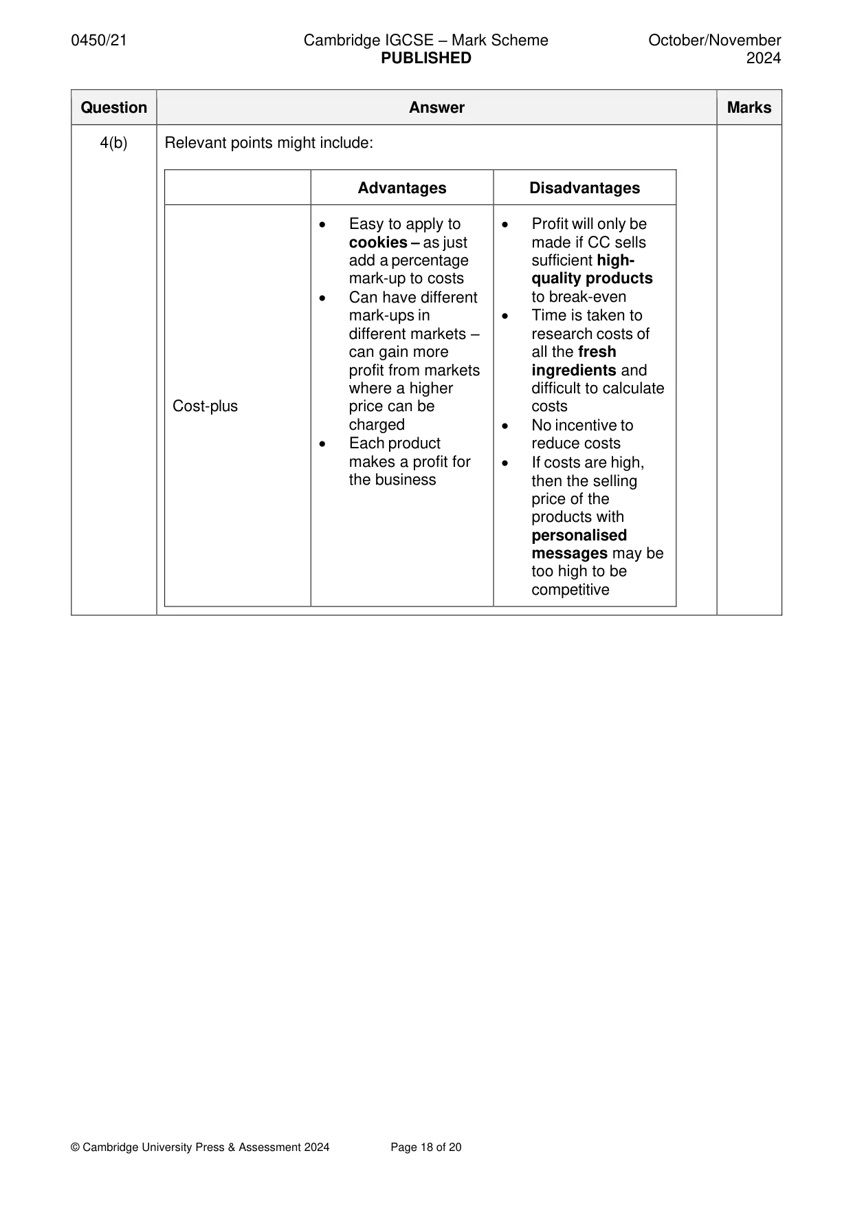 Mark scheme, page 18 of 20