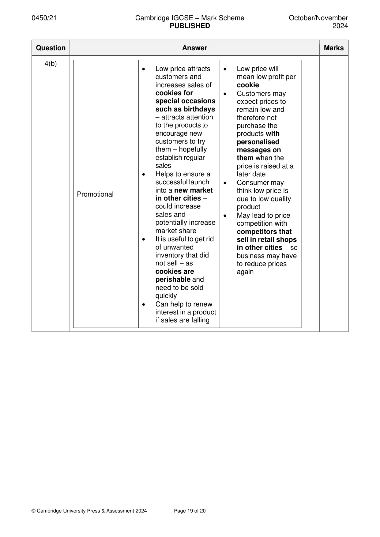 Mark scheme, page 19 of 20