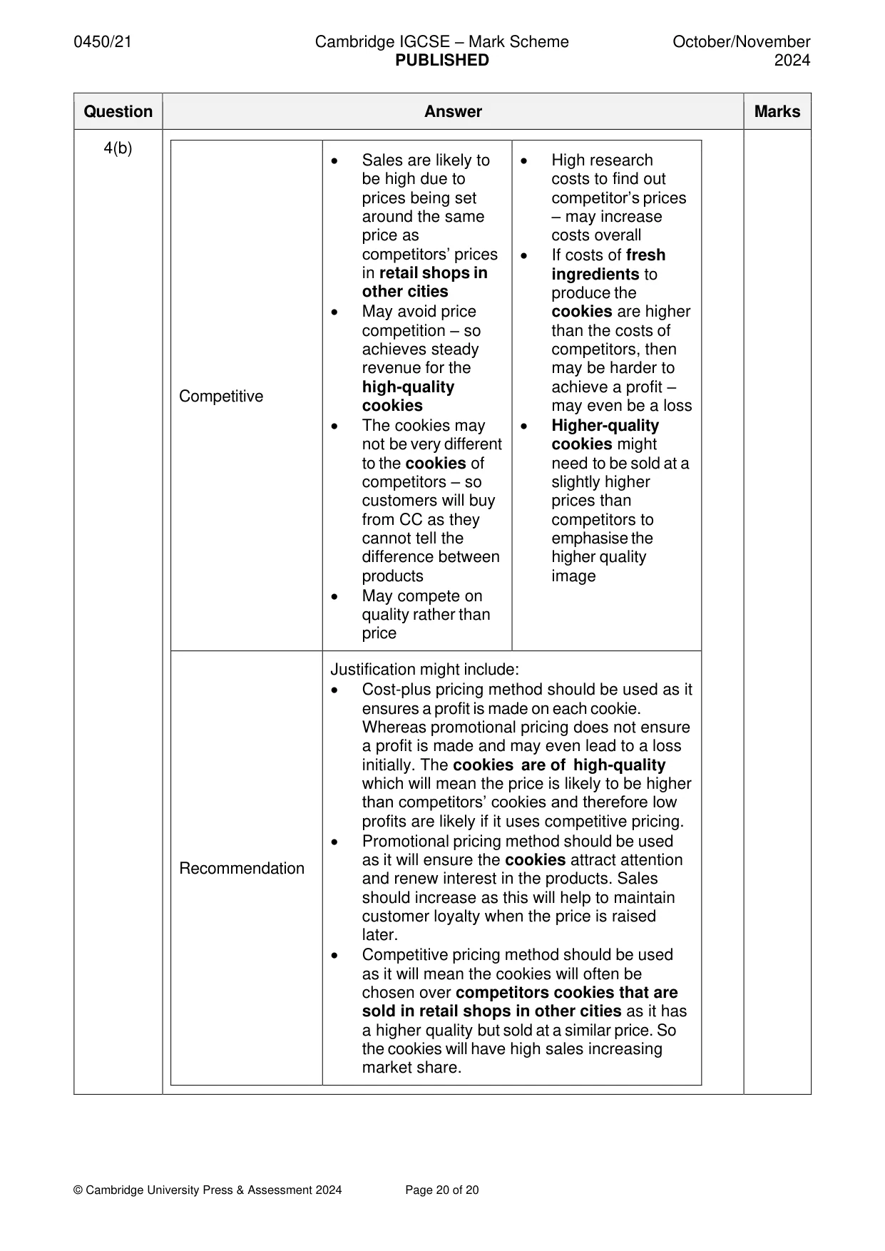 Mark scheme, page 20 of 20