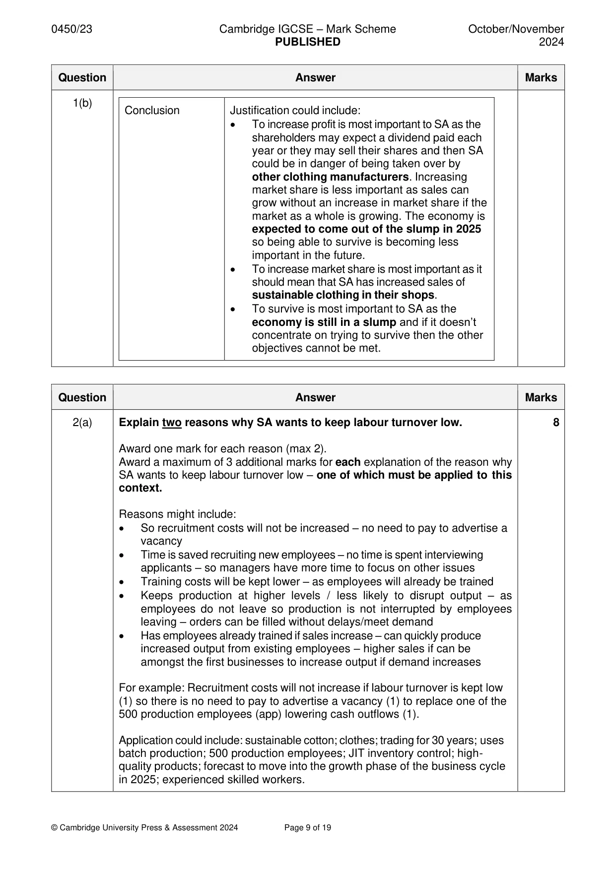 Mark scheme, page 9 of 19