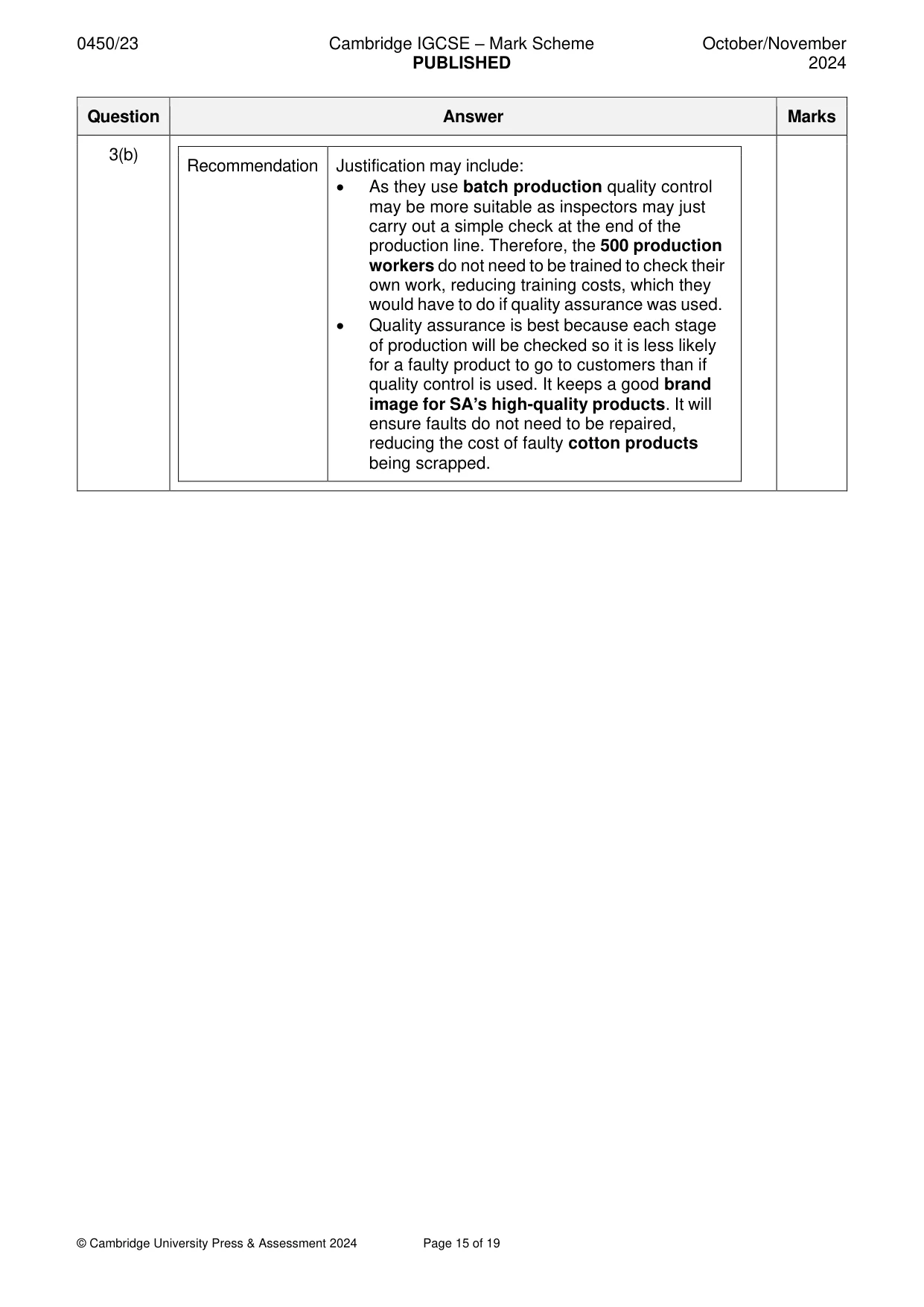 Mark scheme, page 15 of 19