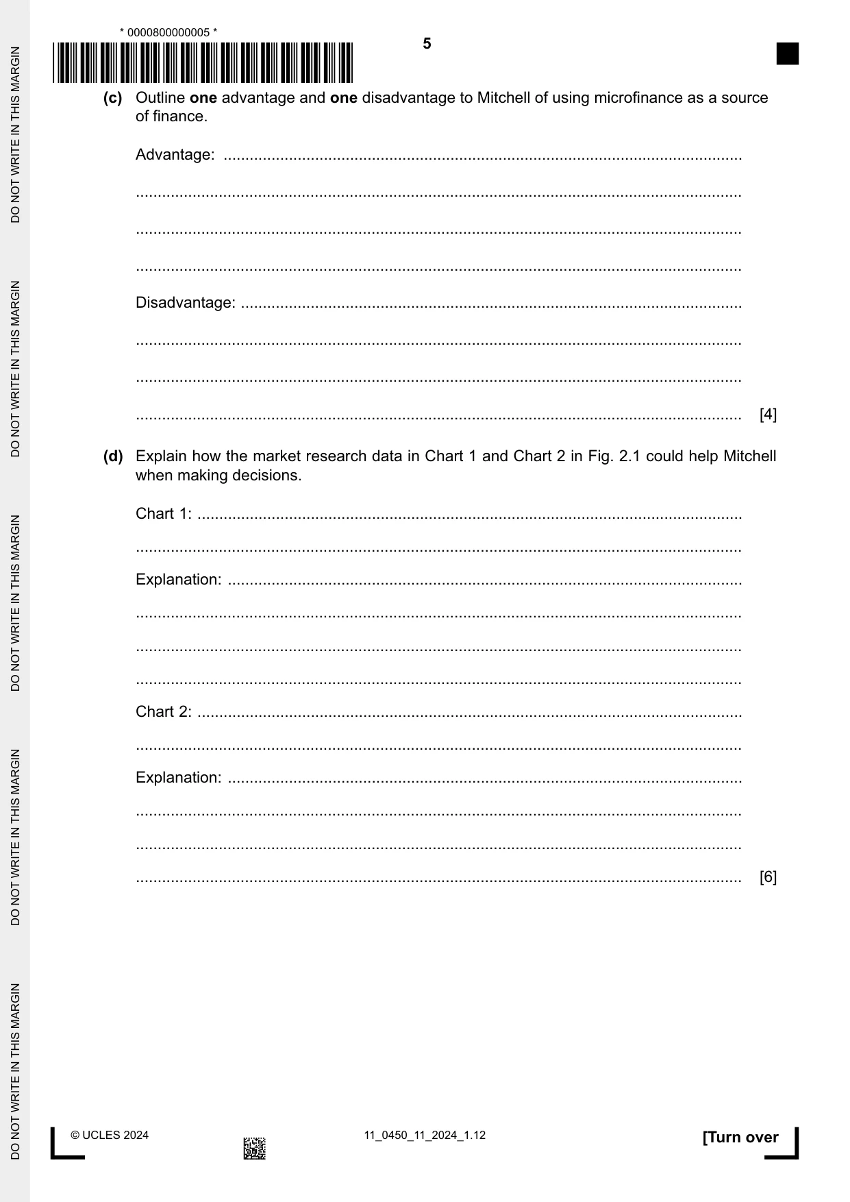 Cambridge IGCSE Business Studies 0450 2024 Oct/Nov Paper 1 · Variant 1 question paper, page 5 of 12