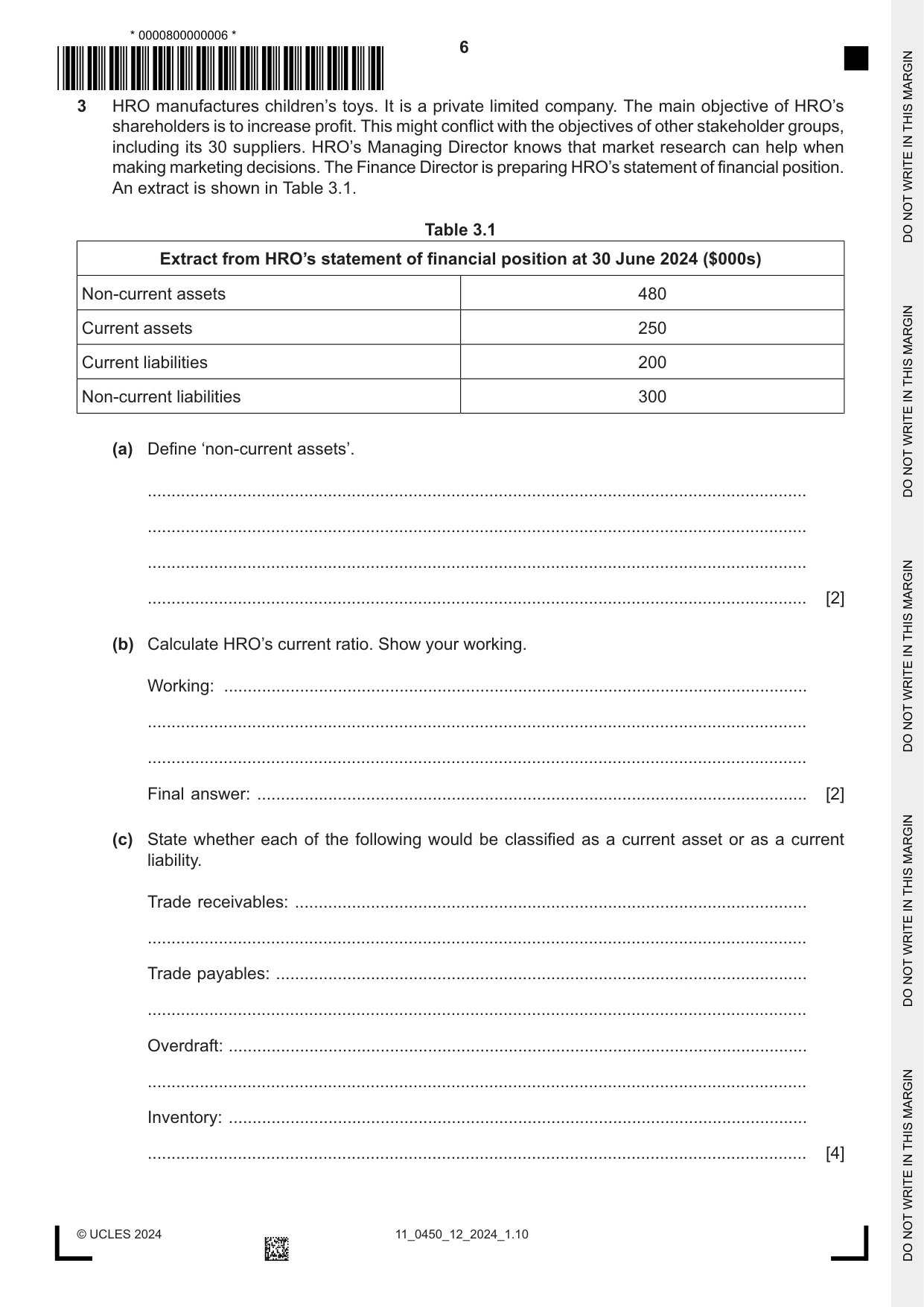 Cambridge IGCSE Business Studies 0450 2024 Oct/Nov Paper 1 · Variant 2 question paper, page 6 of 12