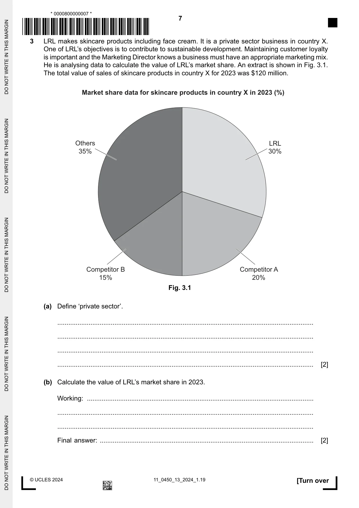 Cambridge IGCSE Business Studies 0450 2024 Oct/Nov Paper 1 · Variant 3 question paper, page 7 of 12