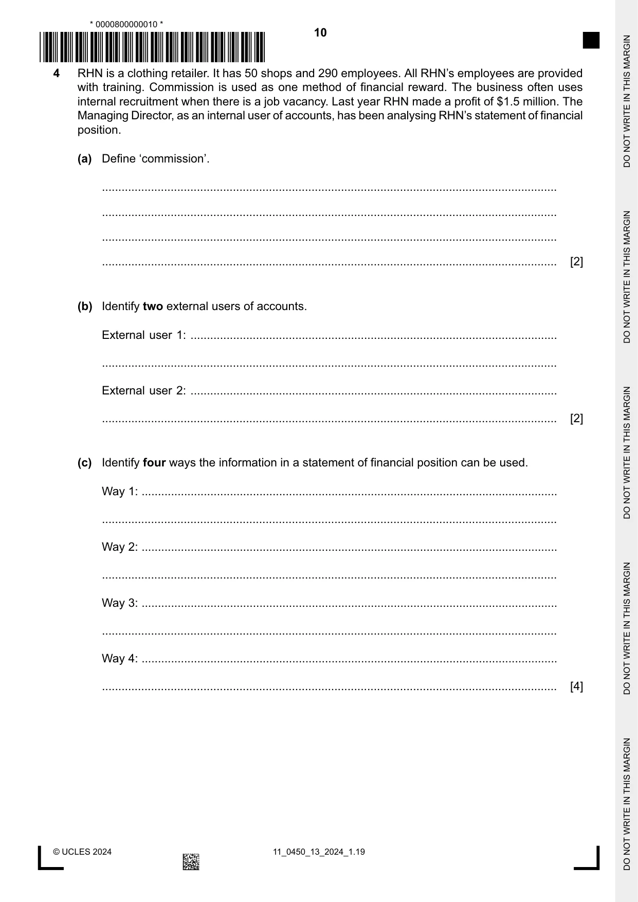 Cambridge IGCSE Business Studies 0450 2024 Oct/Nov Paper 1 · Variant 3 question paper, page 10 of 12