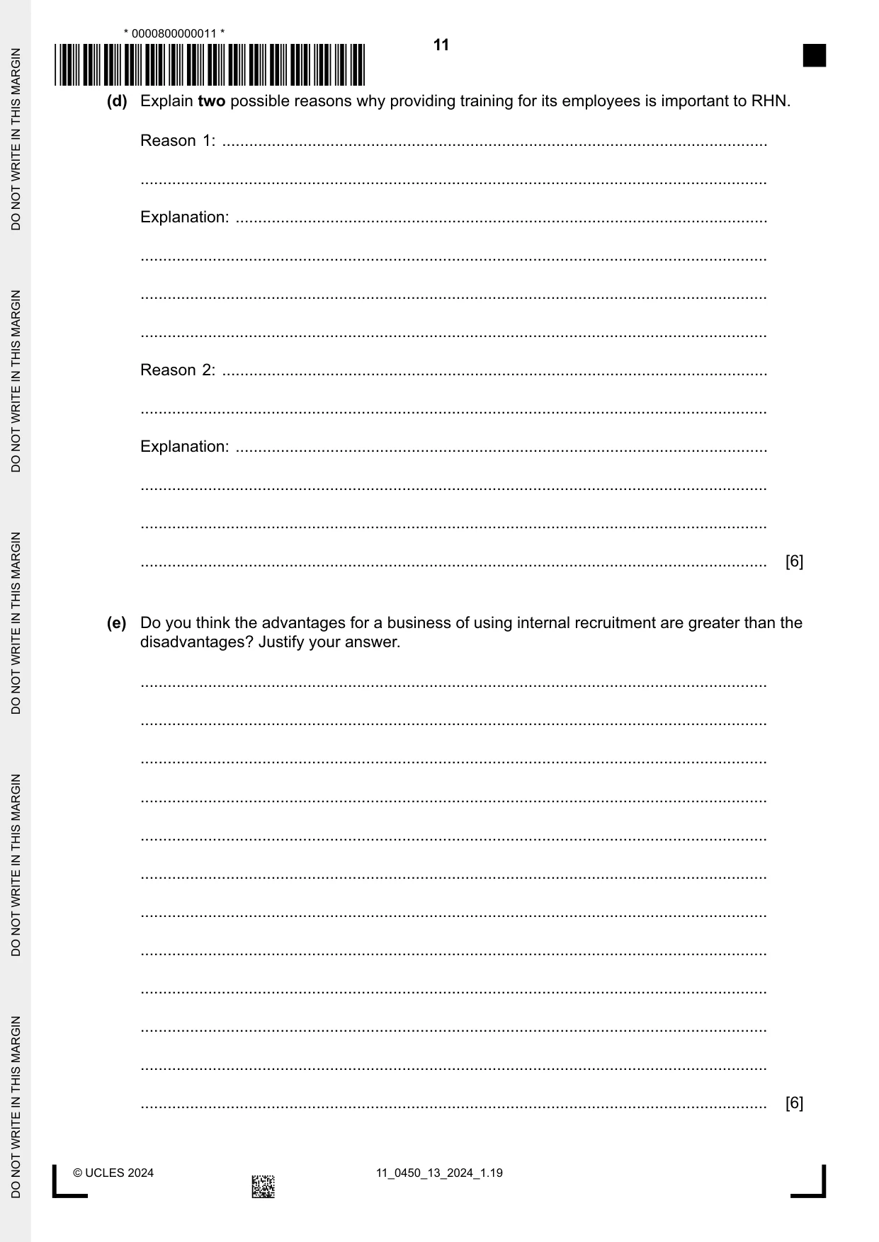 Cambridge IGCSE Business Studies 0450 2024 Oct/Nov Paper 1 · Variant 3 question paper, page 11 of 12