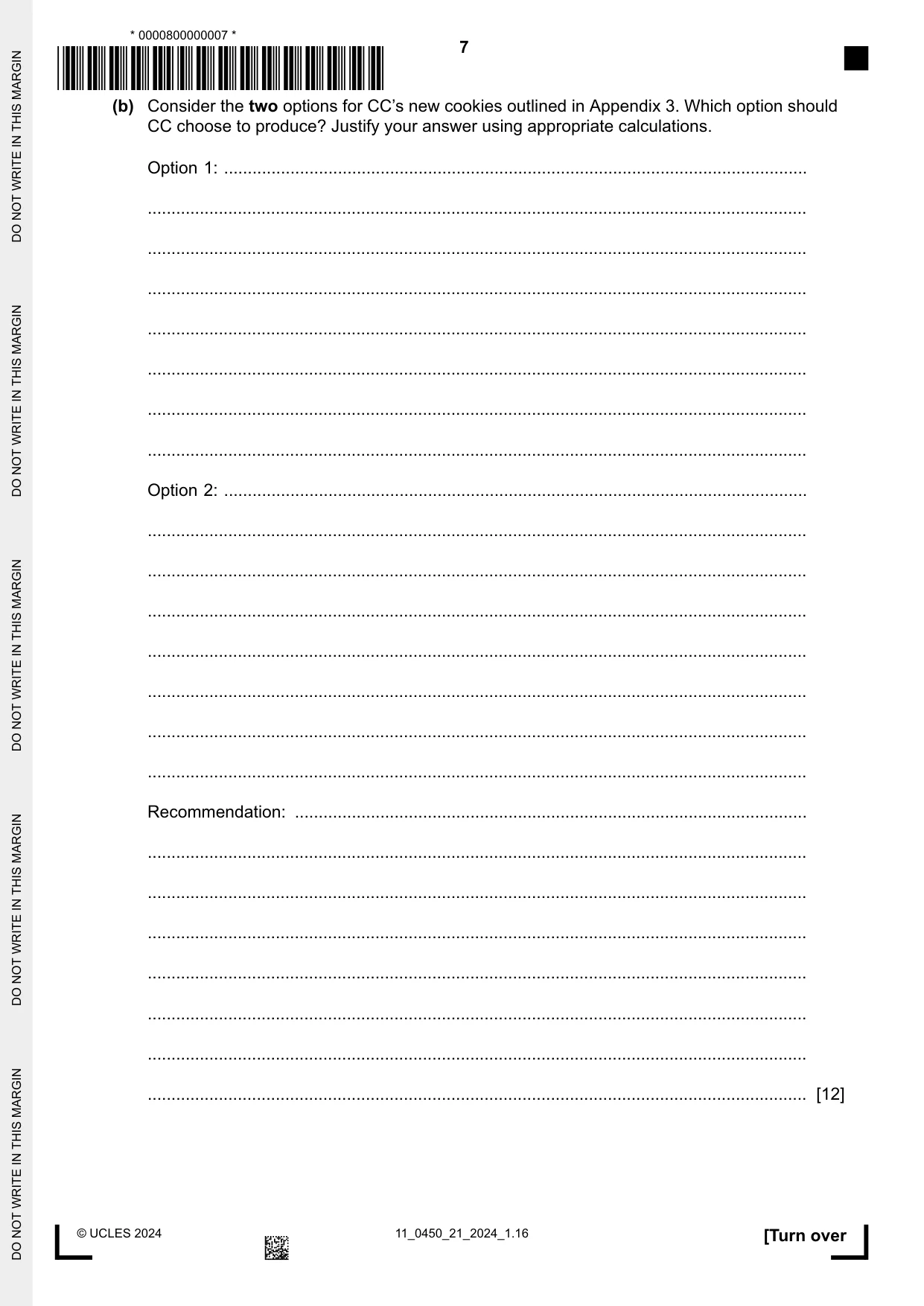 Cambridge IGCSE Business Studies 0450 2024 Oct/Nov Paper 2 · Variant 1 question paper, page 7 of 12