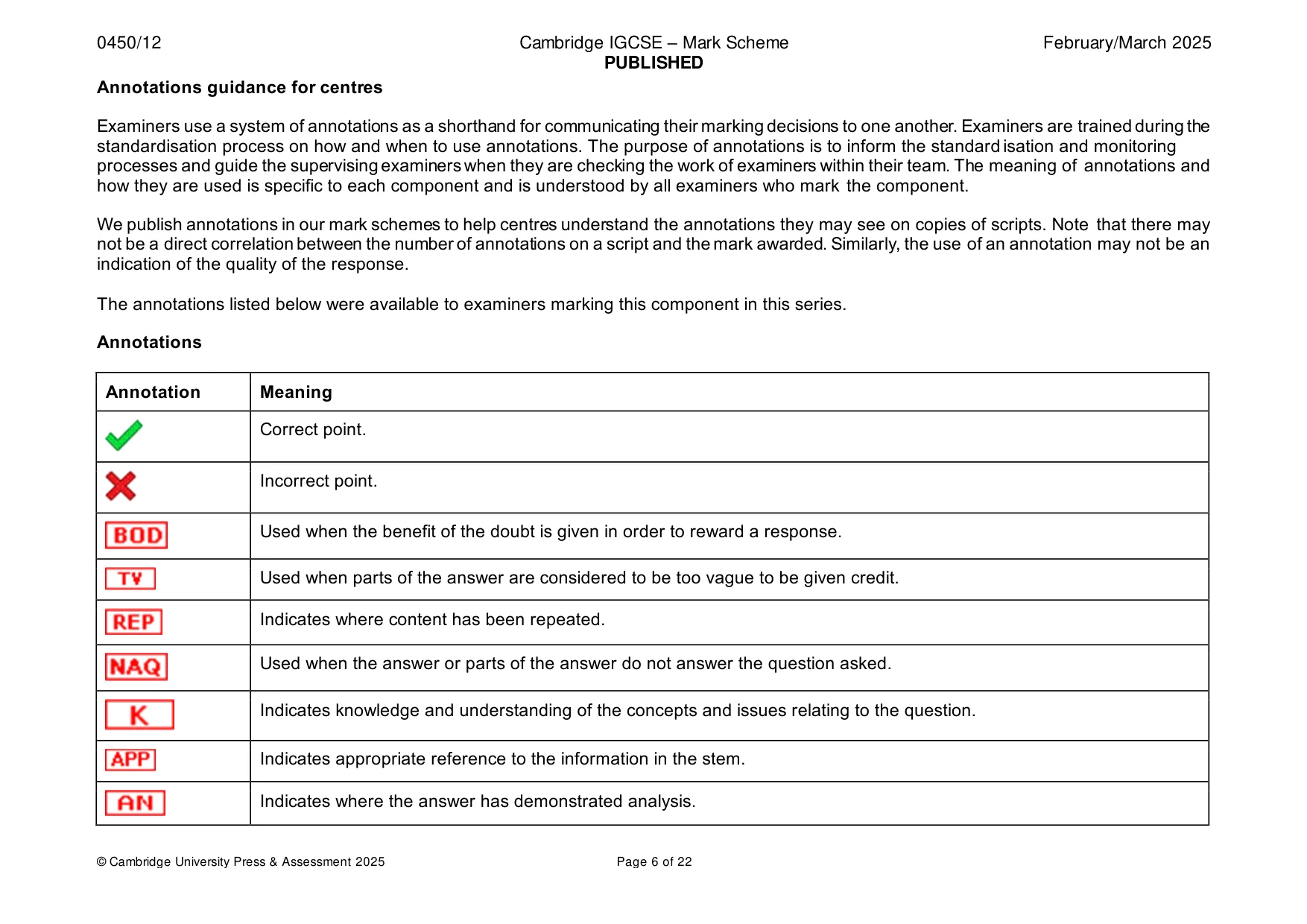 Mark scheme, page 6 of 22