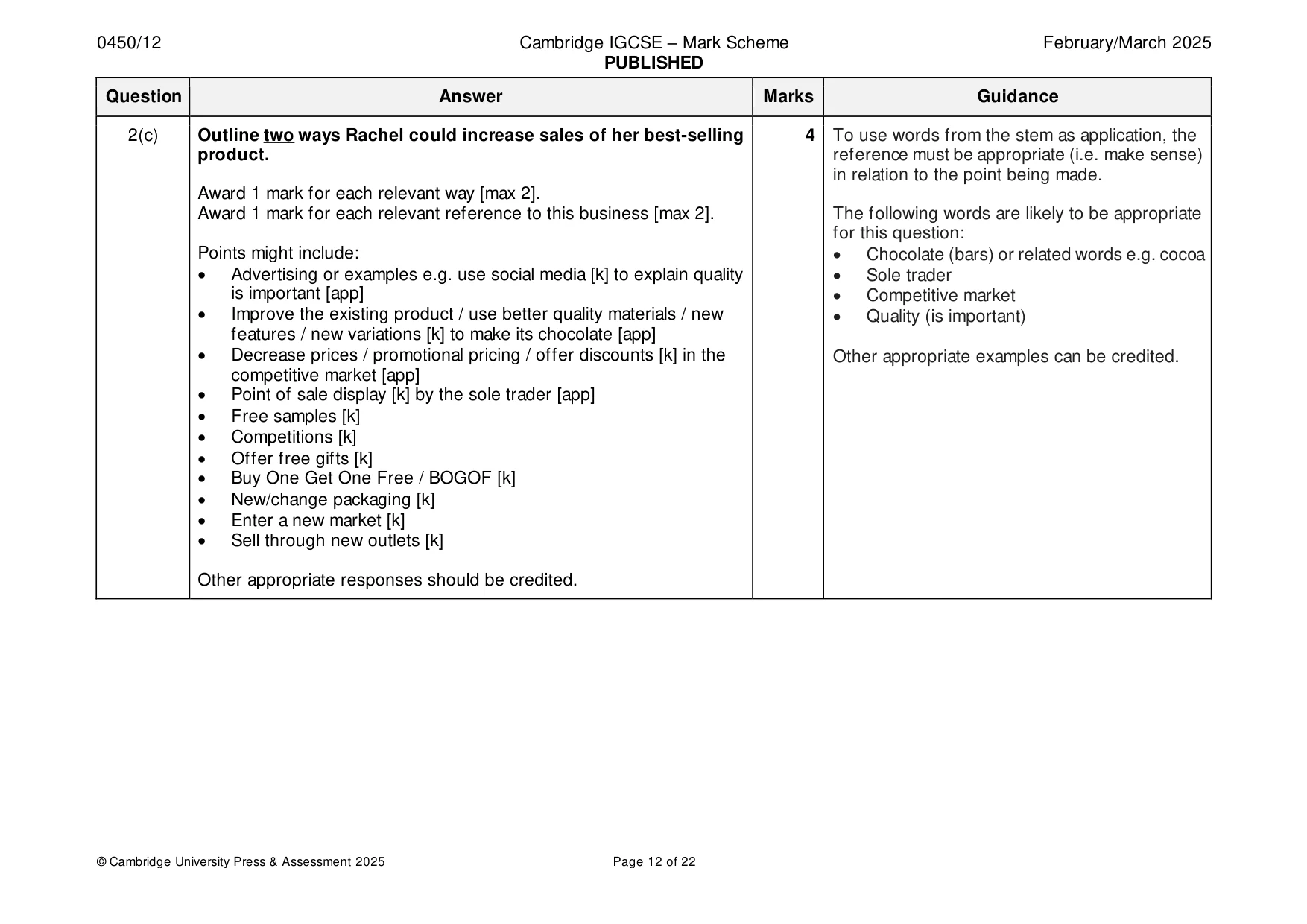 Mark scheme, page 12 of 22