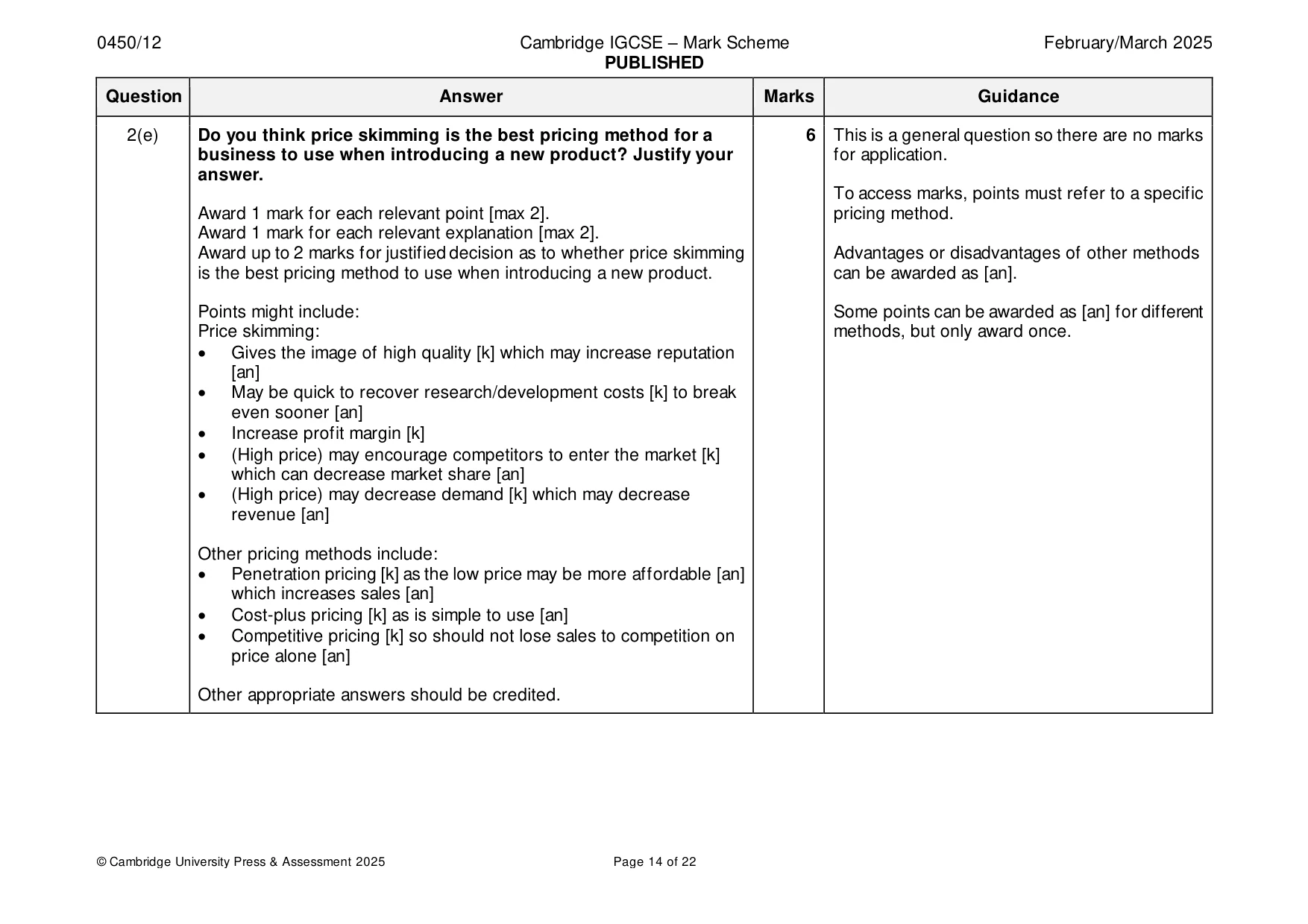 Mark scheme, page 14 of 22