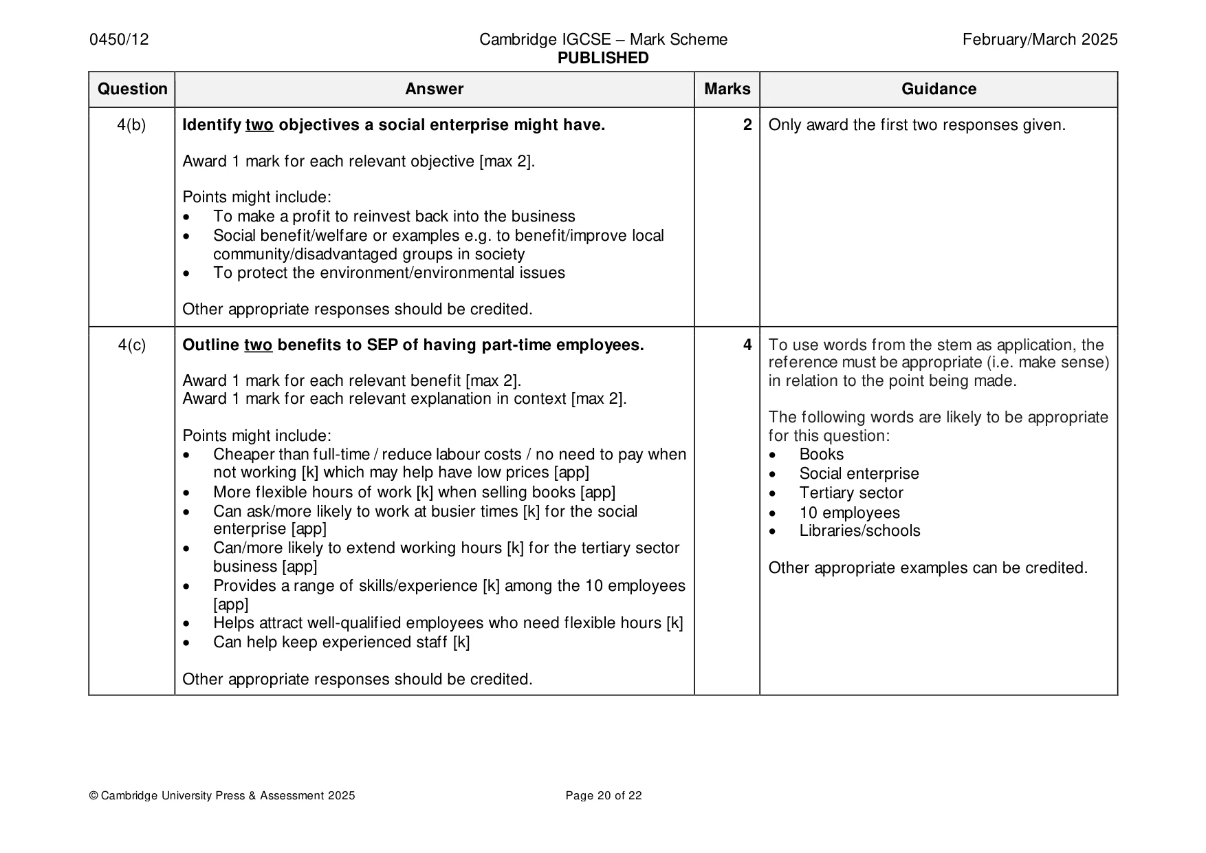 Mark scheme, page 20 of 22