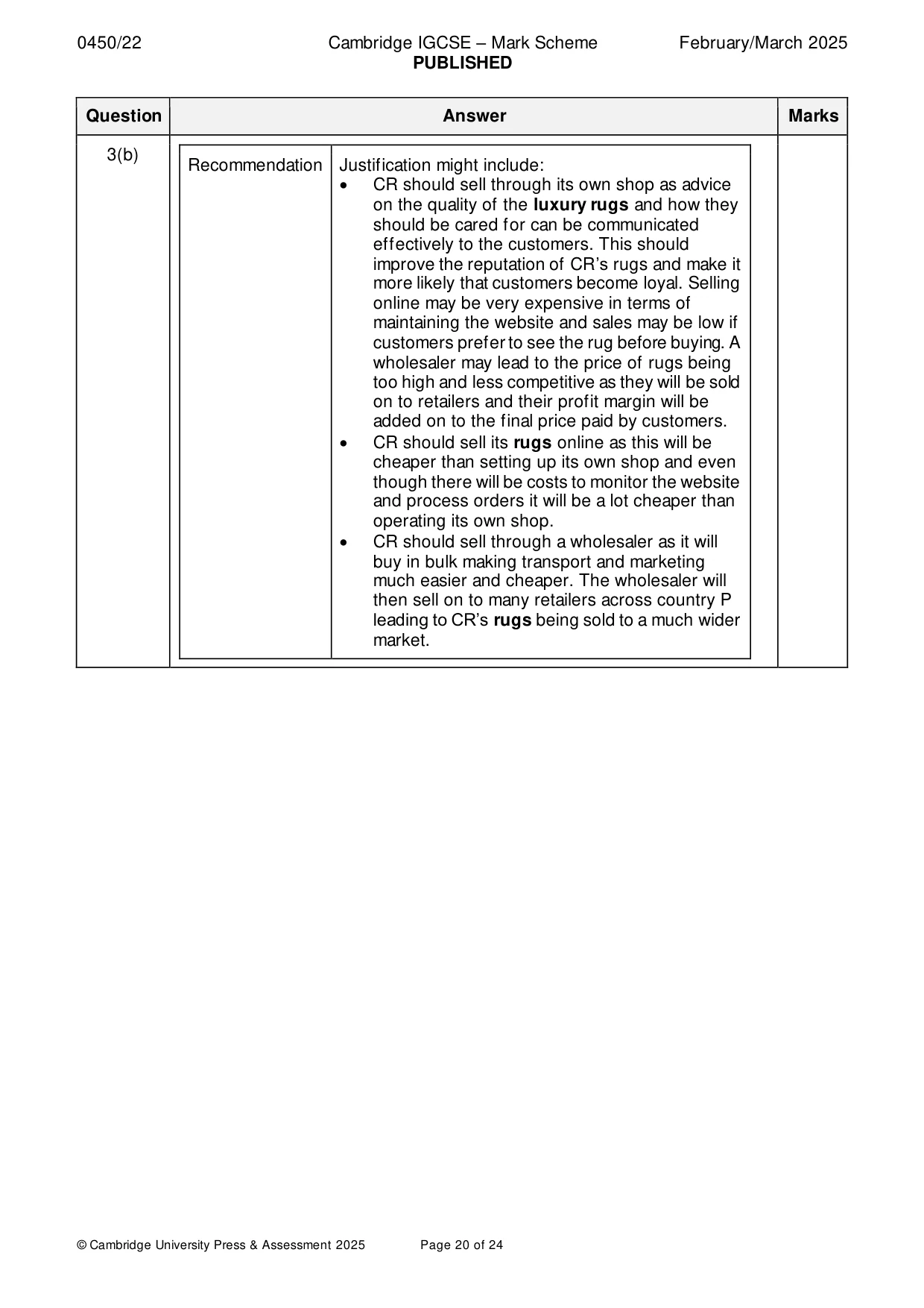 Mark scheme, page 20 of 24