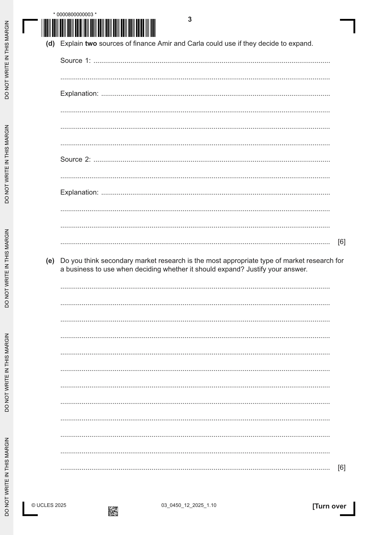 Cambridge IGCSE Business Studies 0450 2025 Feb/March Paper 1 · Variant 2 question paper, page 3 of 12