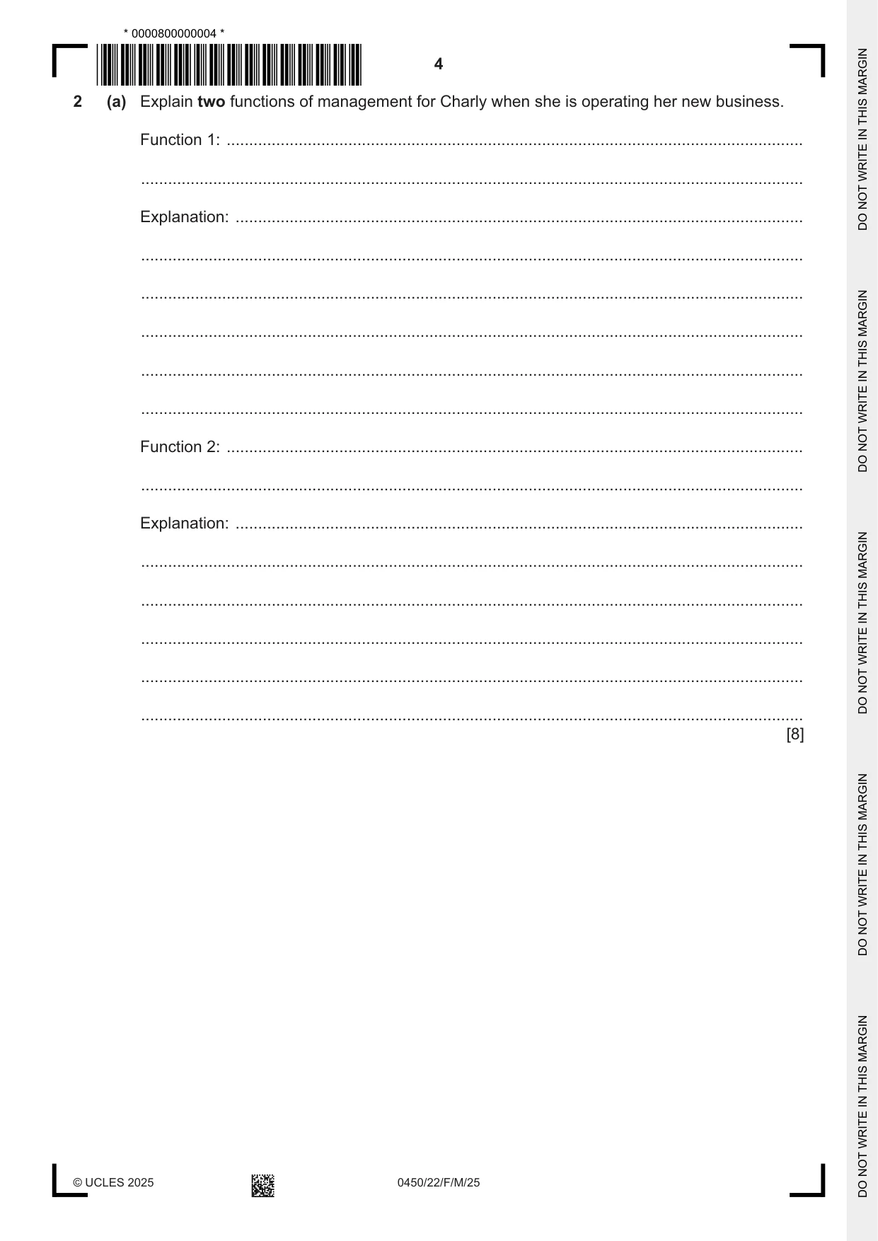 Cambridge IGCSE Business Studies 0450 2025 Feb/March Paper 2 · Variant 2 question paper, page 4 of 12