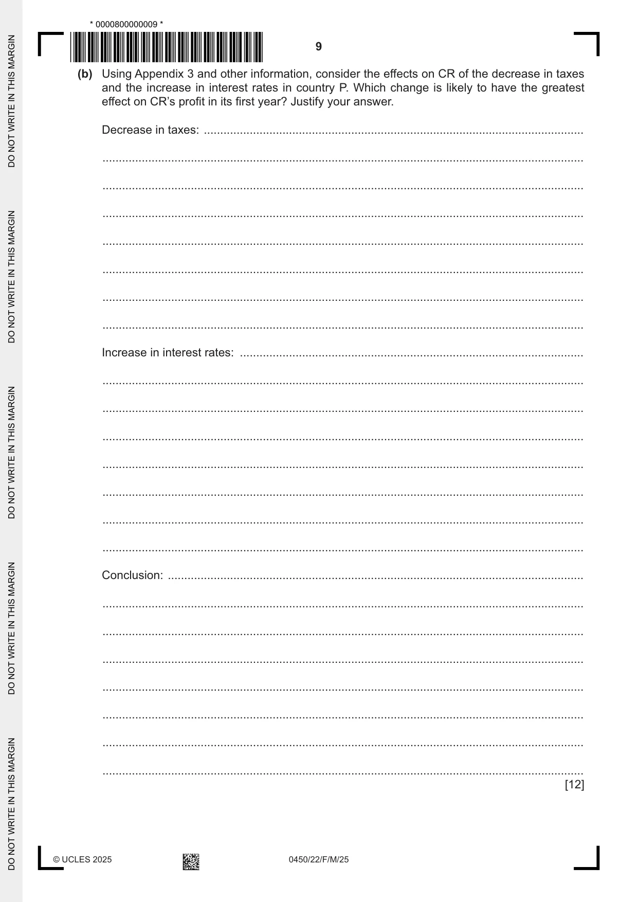 Cambridge IGCSE Business Studies 0450 2025 Feb/March Paper 2 · Variant 2 question paper, page 9 of 12