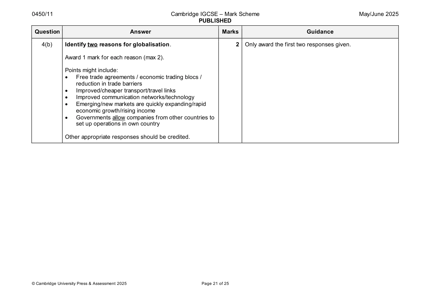 Mark scheme, page 21 of 25