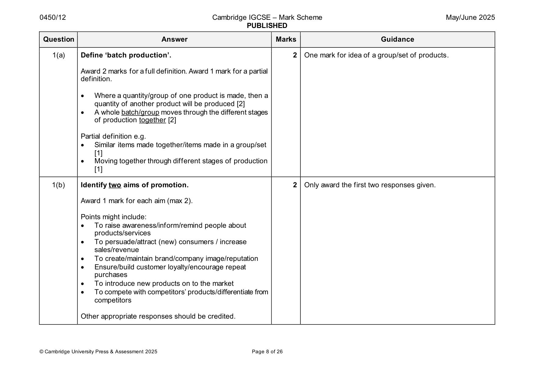 Mark scheme, page 8 of 26