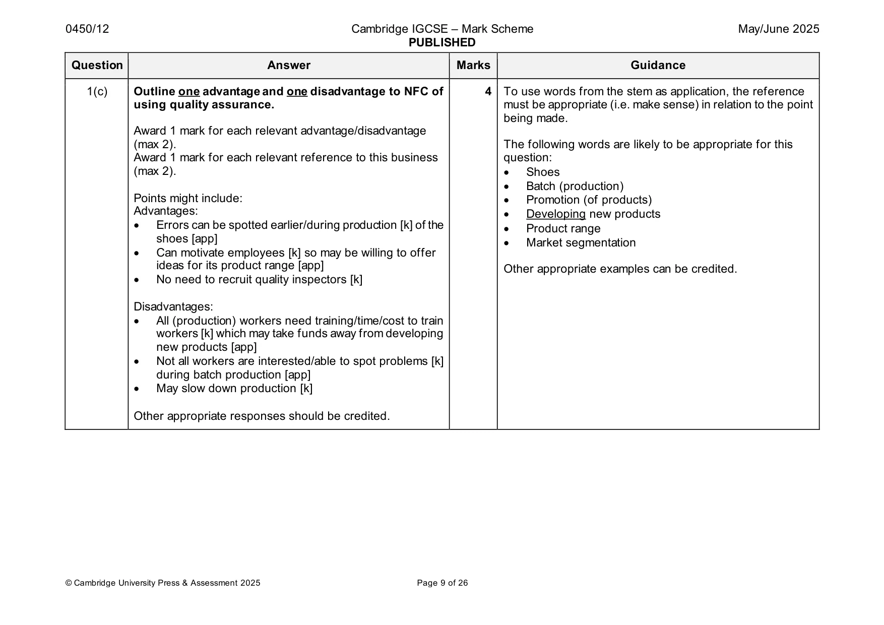 Mark scheme, page 9 of 26