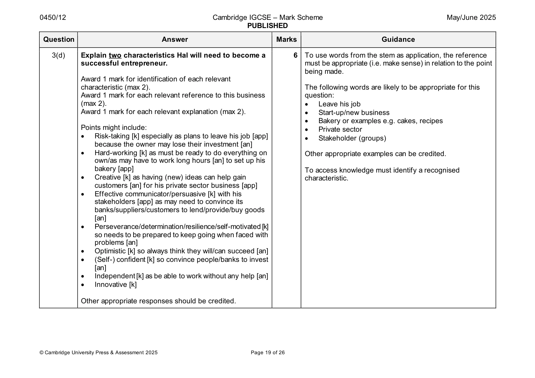 Mark scheme, page 19 of 26