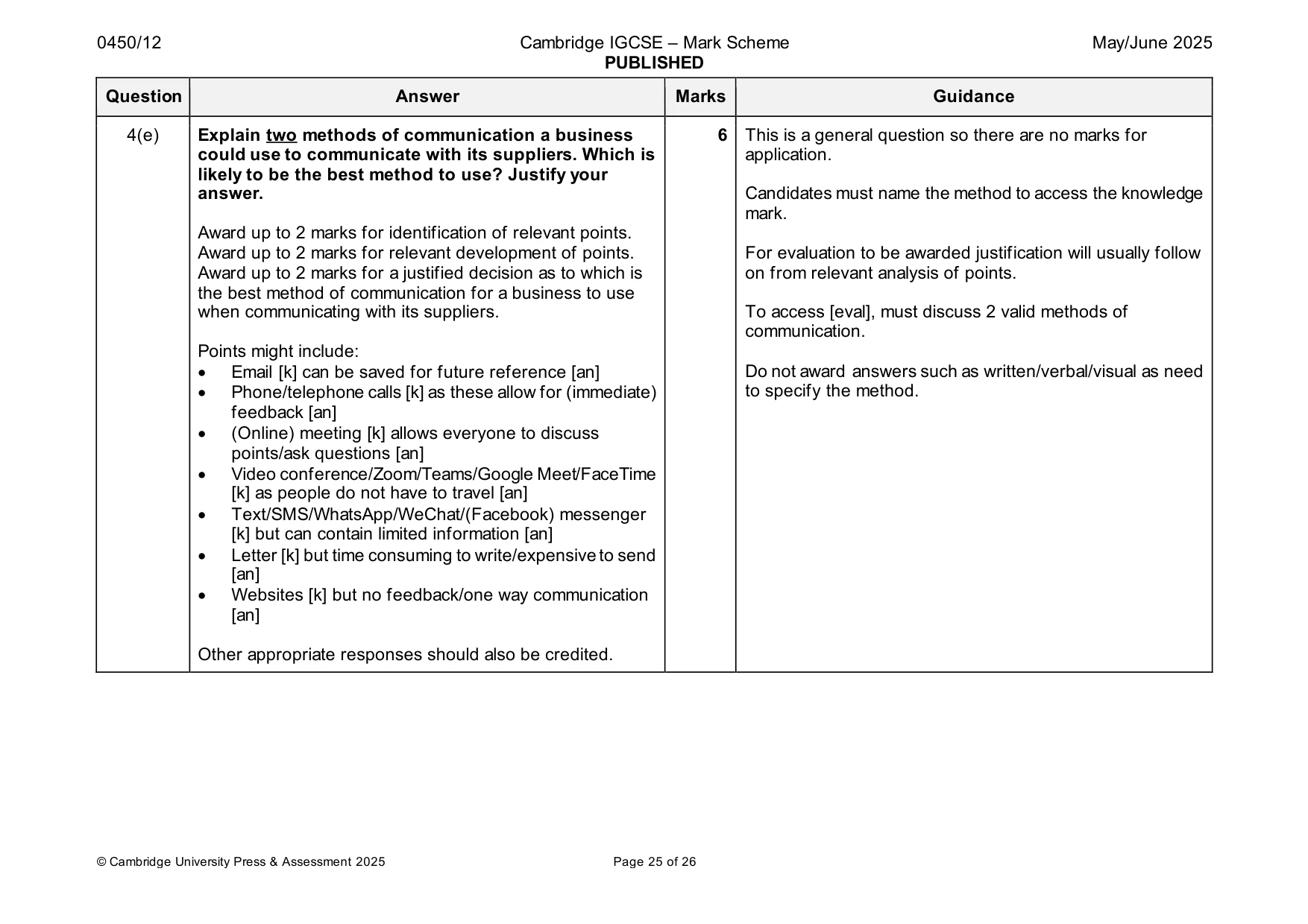 Mark scheme, page 25 of 26
