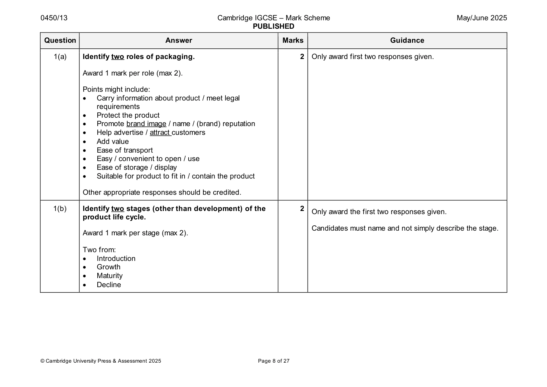 Mark scheme, page 8 of 27