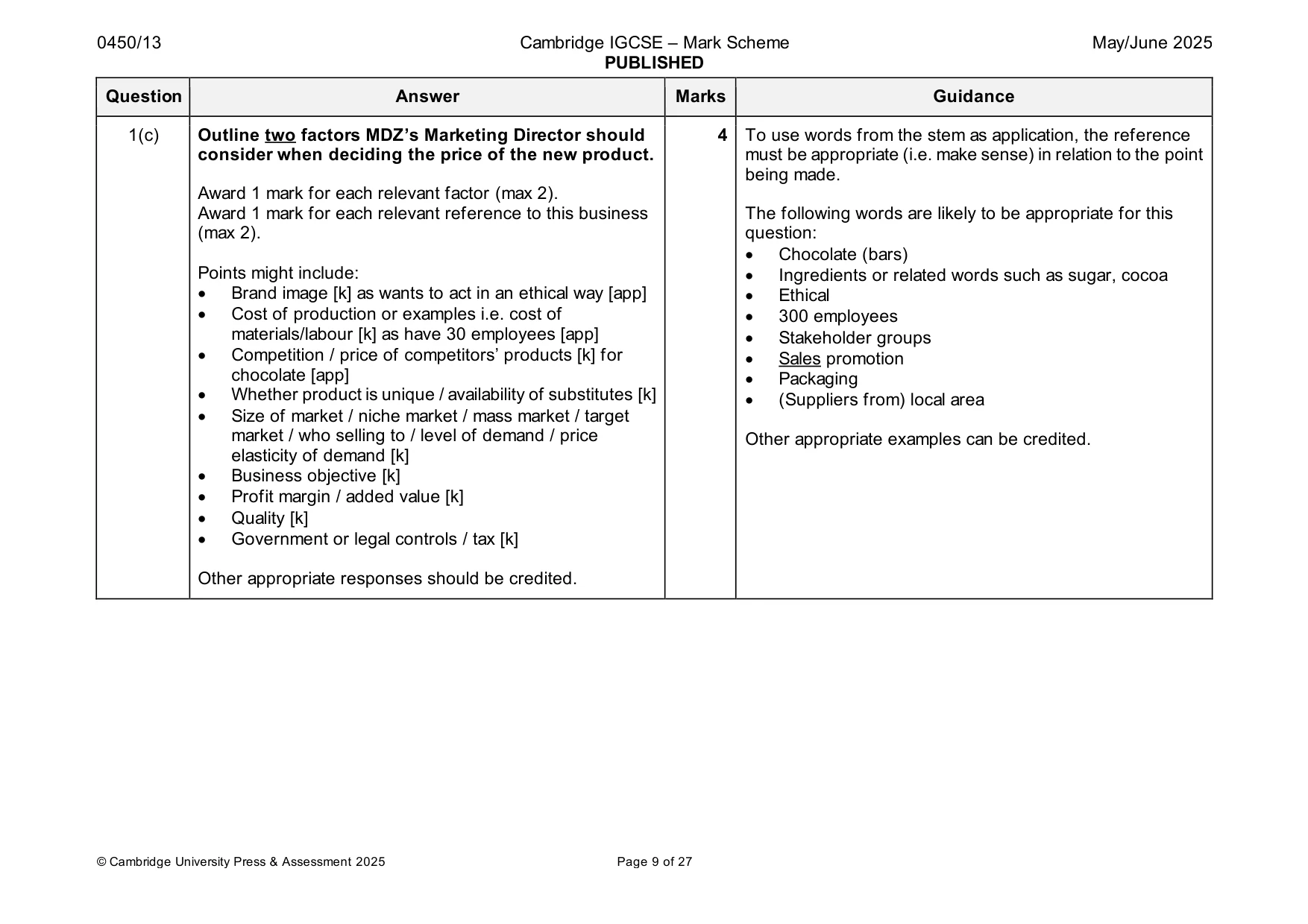 Mark scheme, page 9 of 27