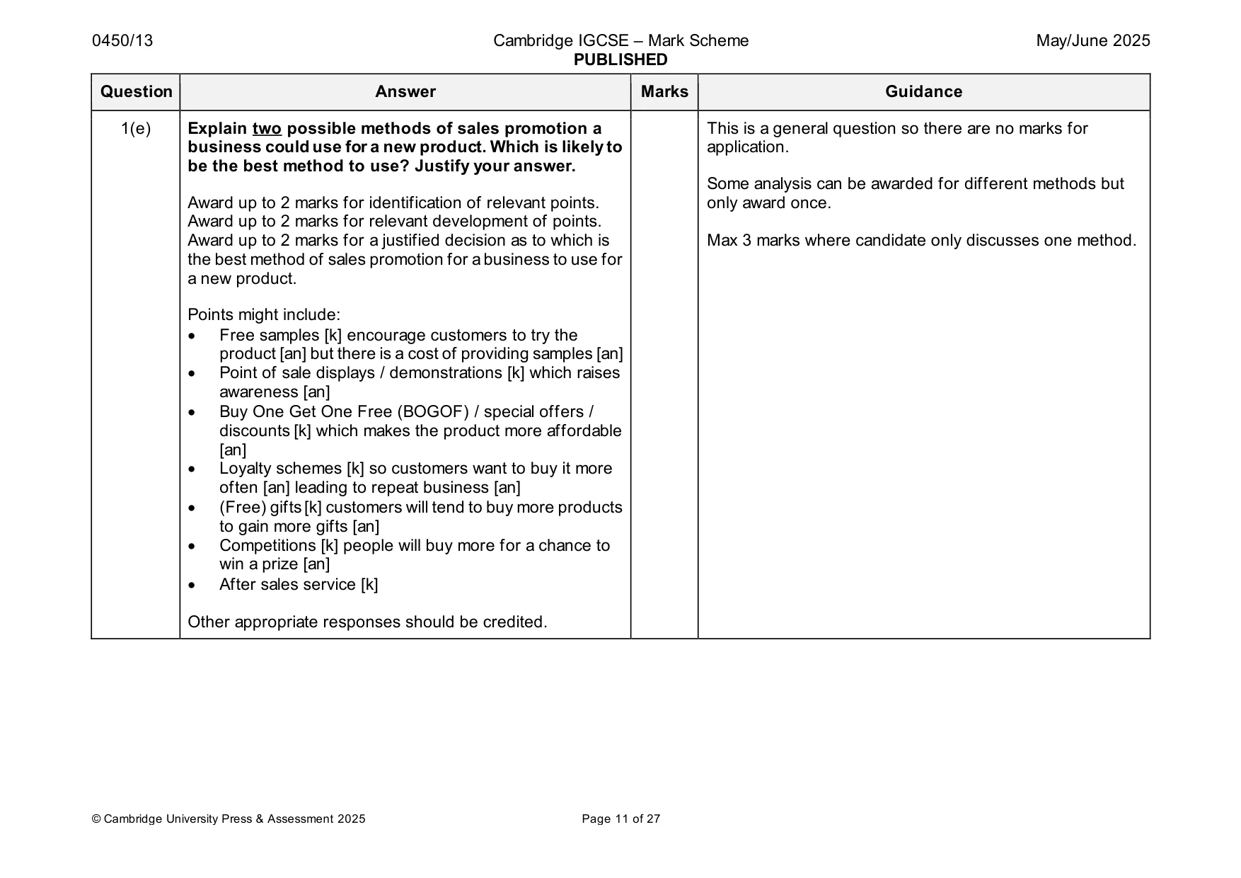 Mark scheme, page 11 of 27