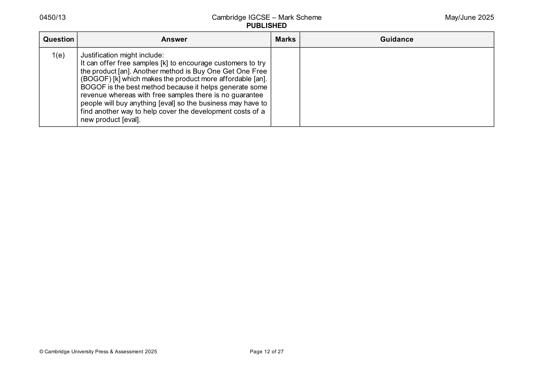 Mark scheme, page 12 of 27