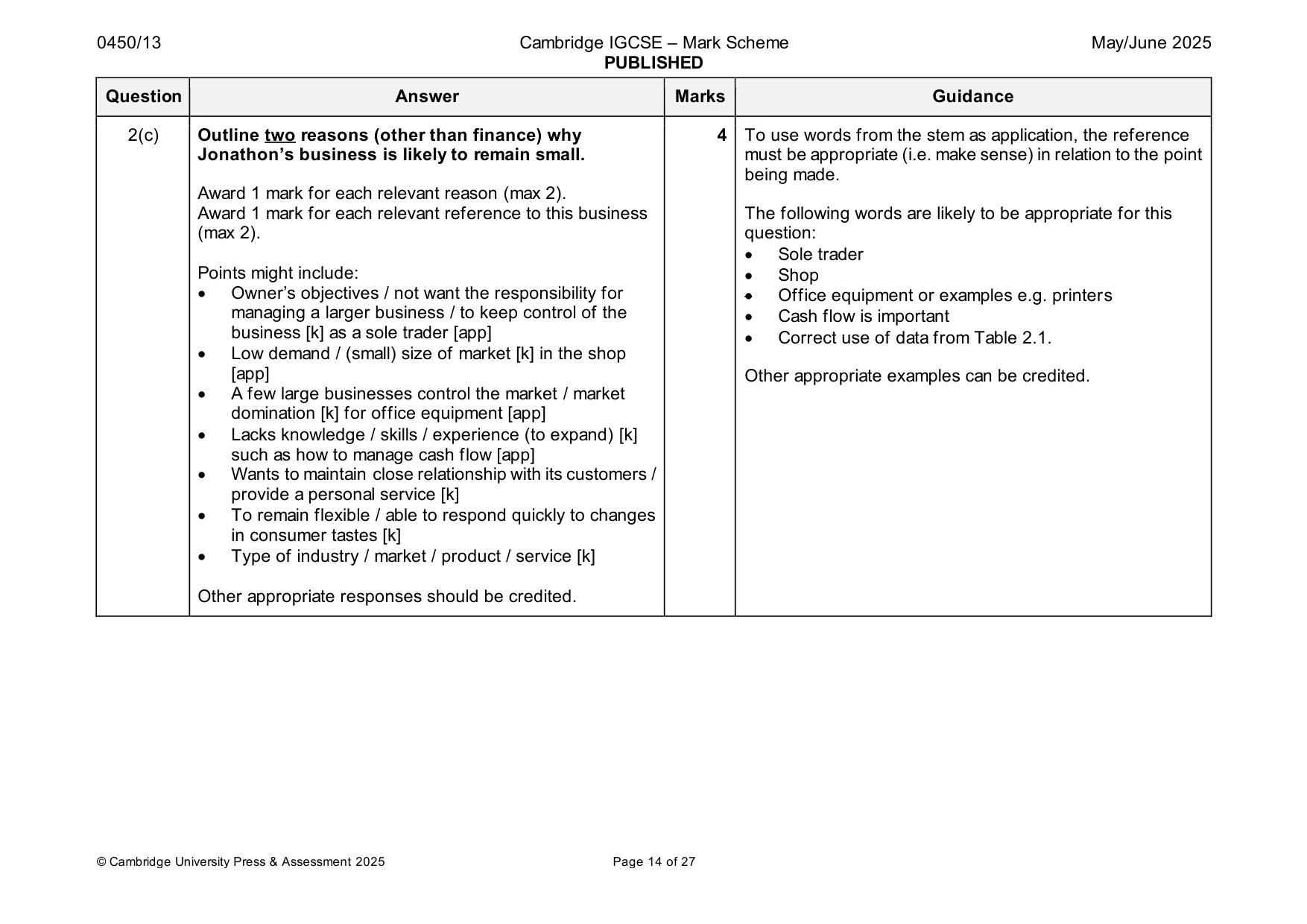 Mark scheme, page 14 of 27