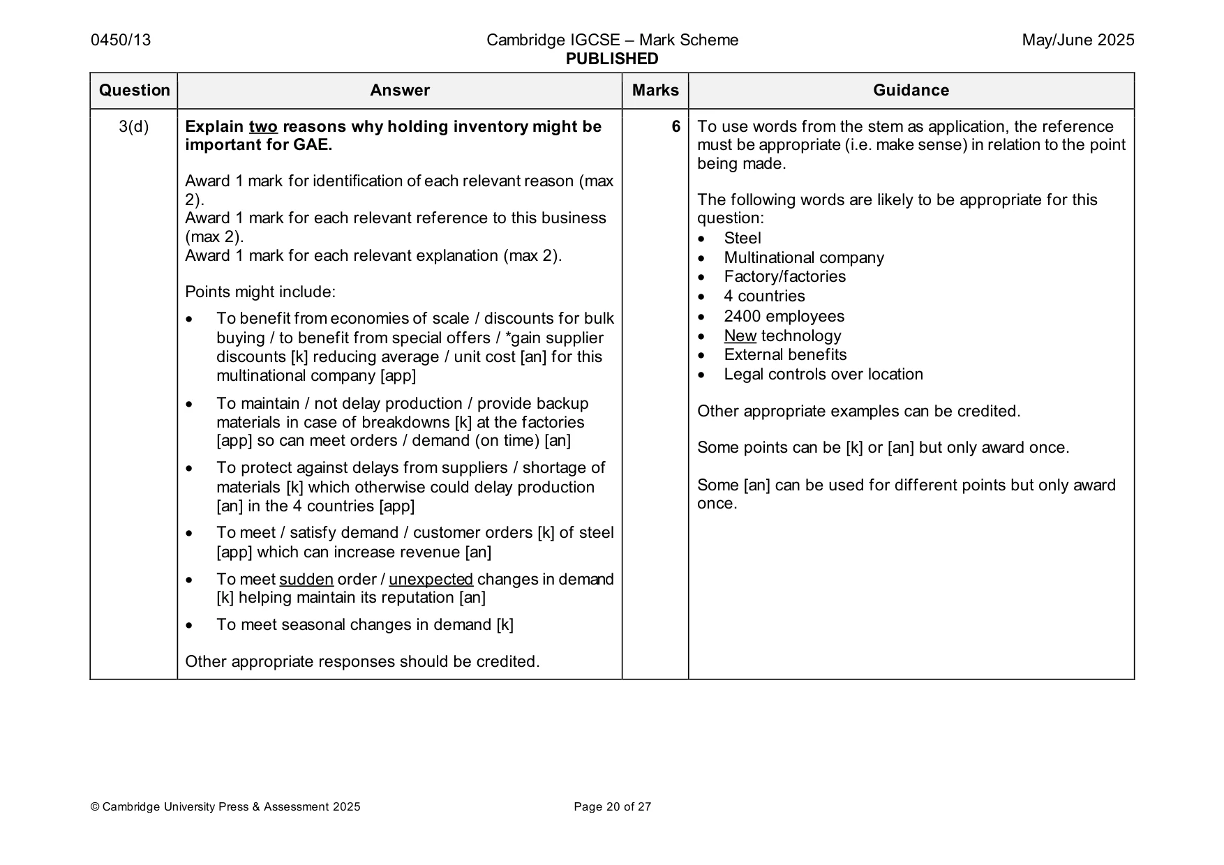 Mark scheme, page 20 of 27