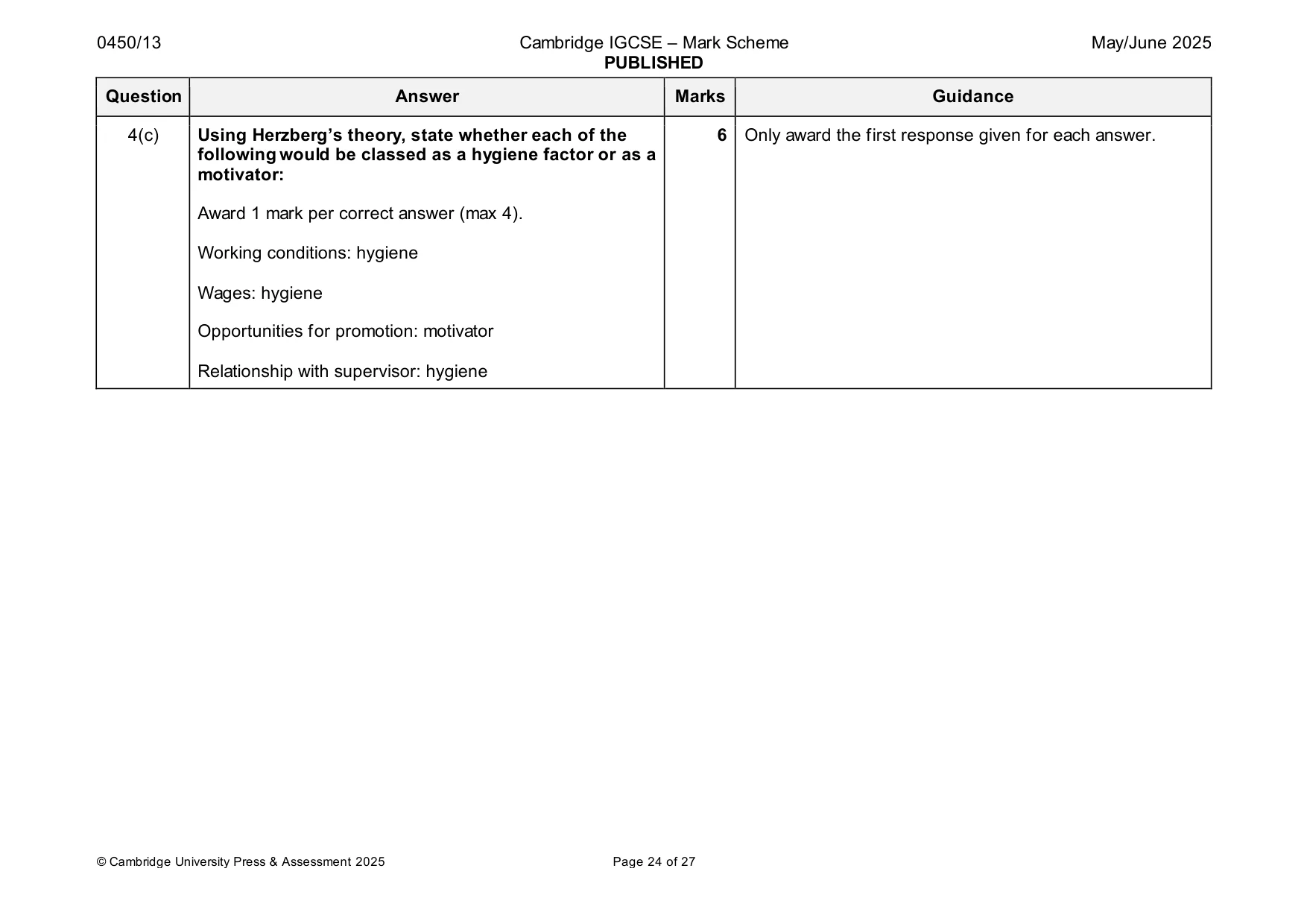 Mark scheme, page 24 of 27