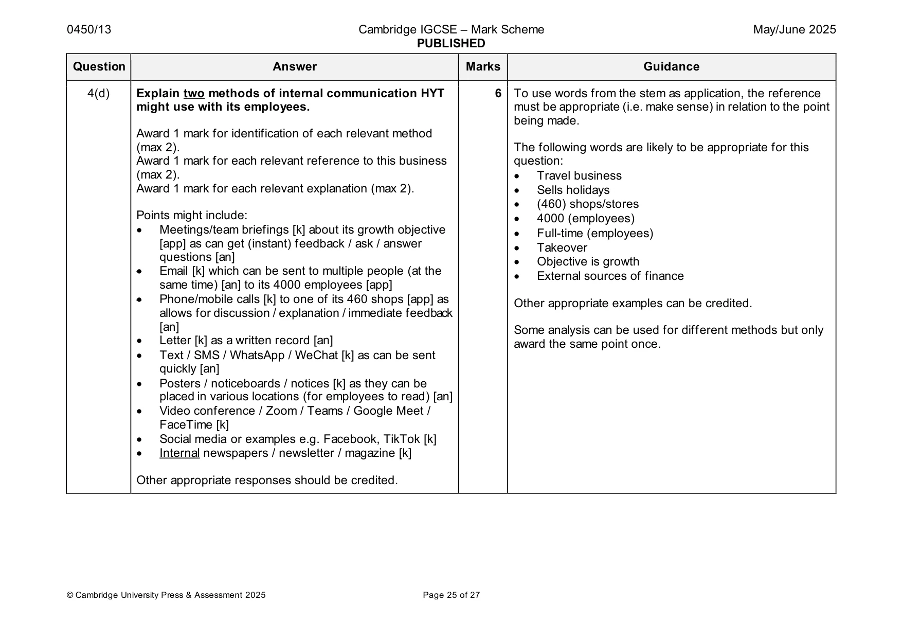 Mark scheme, page 25 of 27
