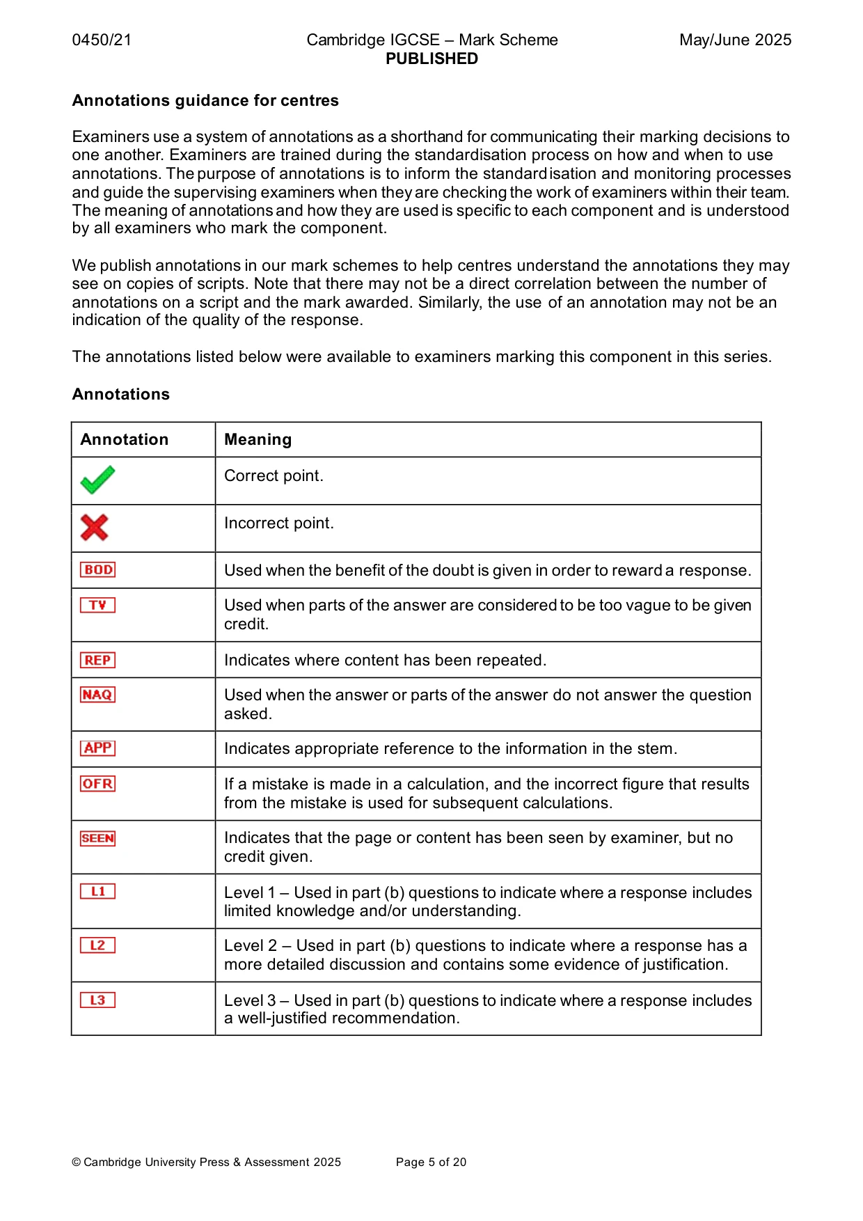 Mark scheme, page 5 of 20