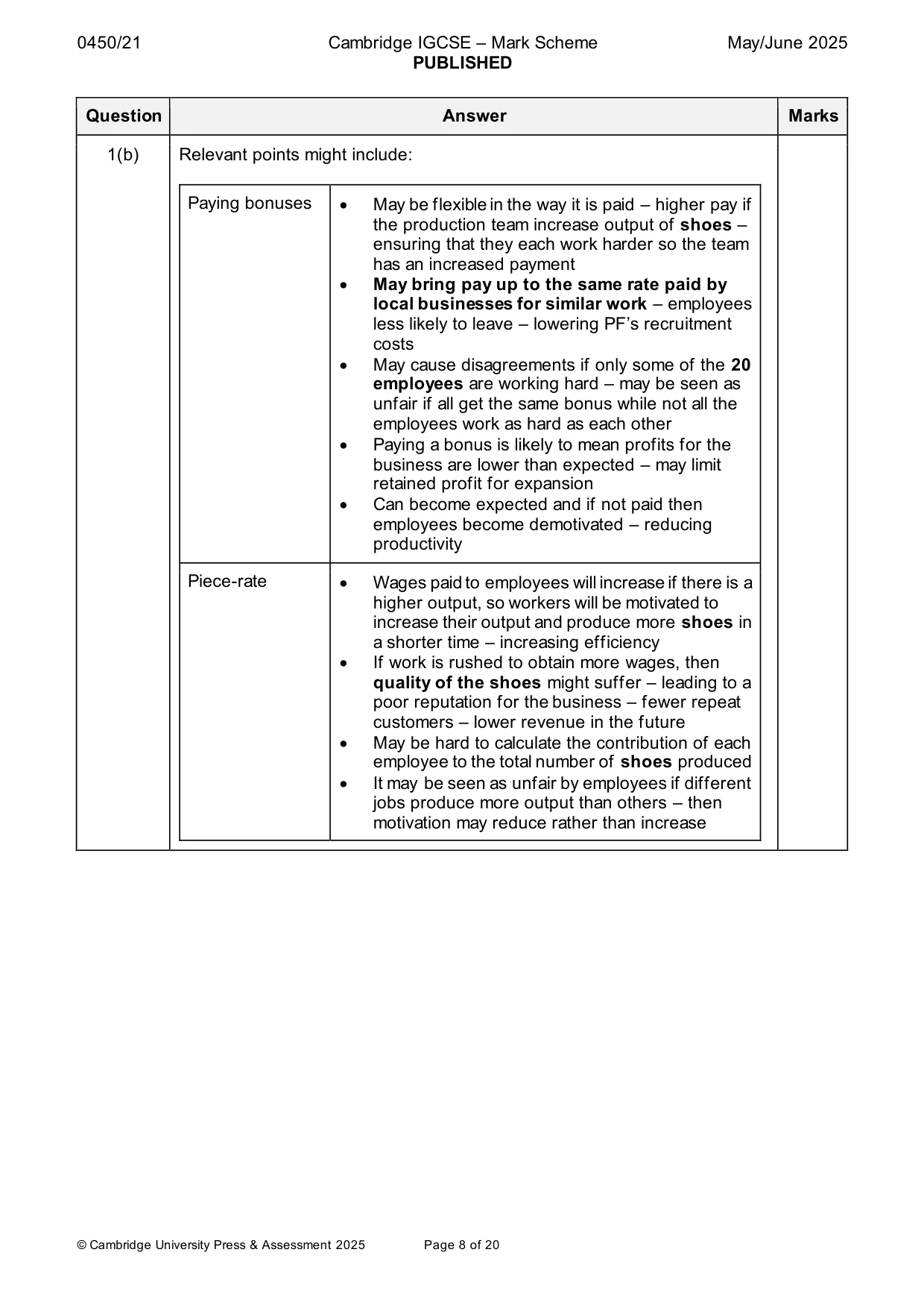 Mark scheme, page 8 of 20