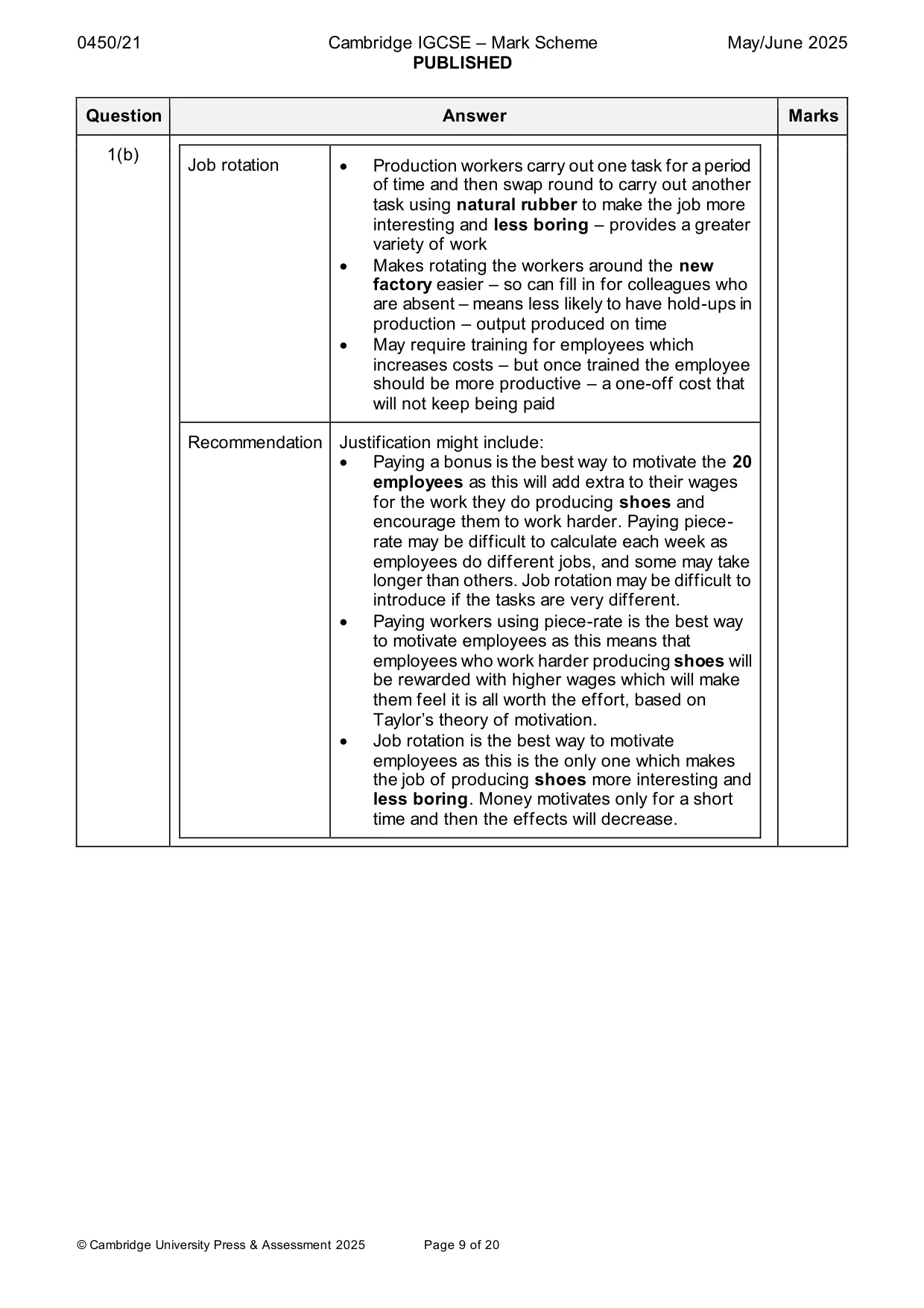 Mark scheme, page 9 of 20