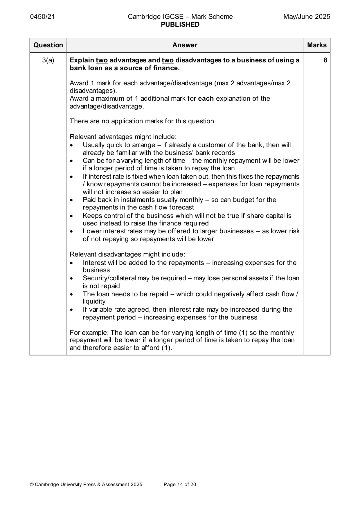 Mark scheme, page 14 of 20