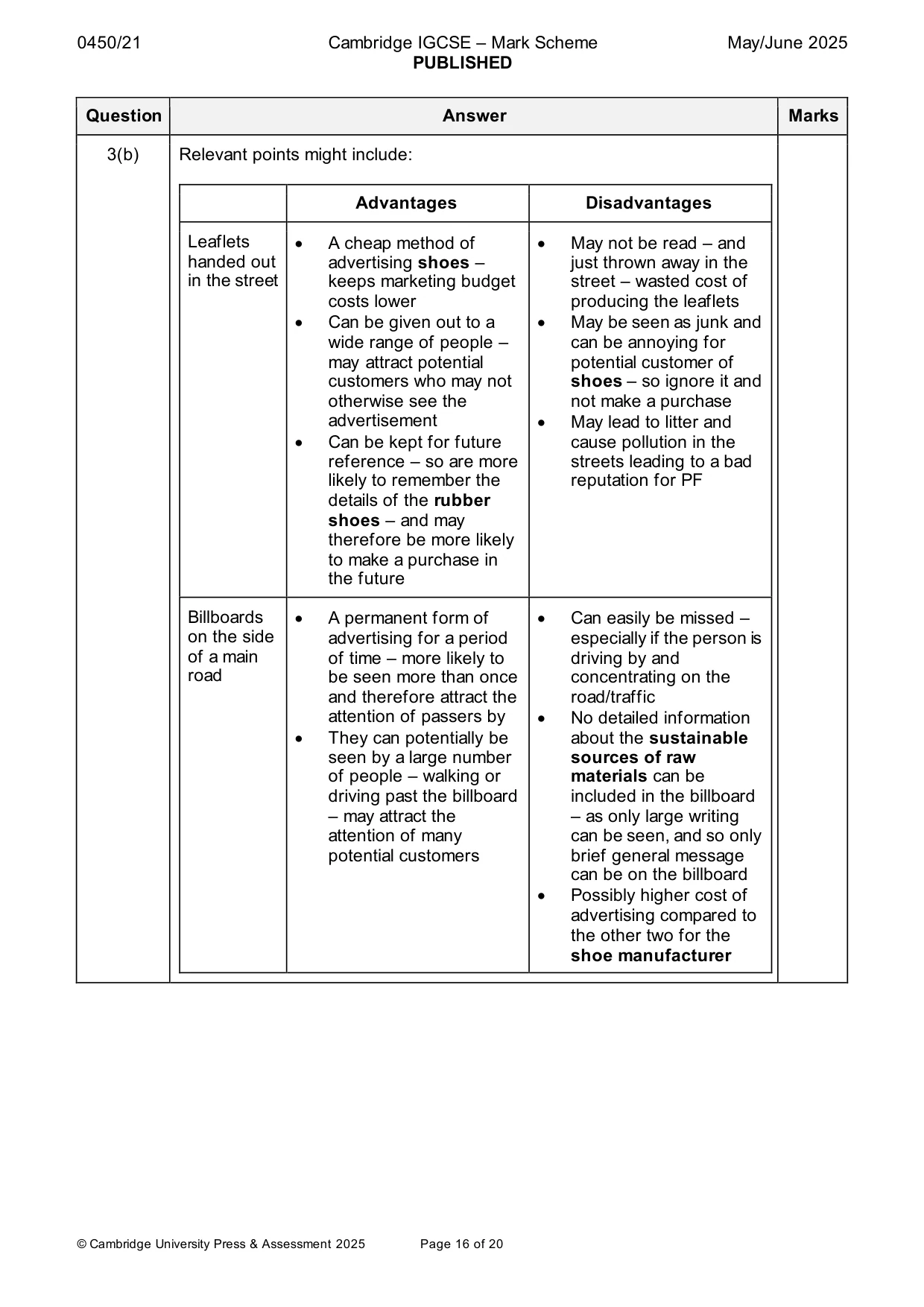 Mark scheme, page 16 of 20