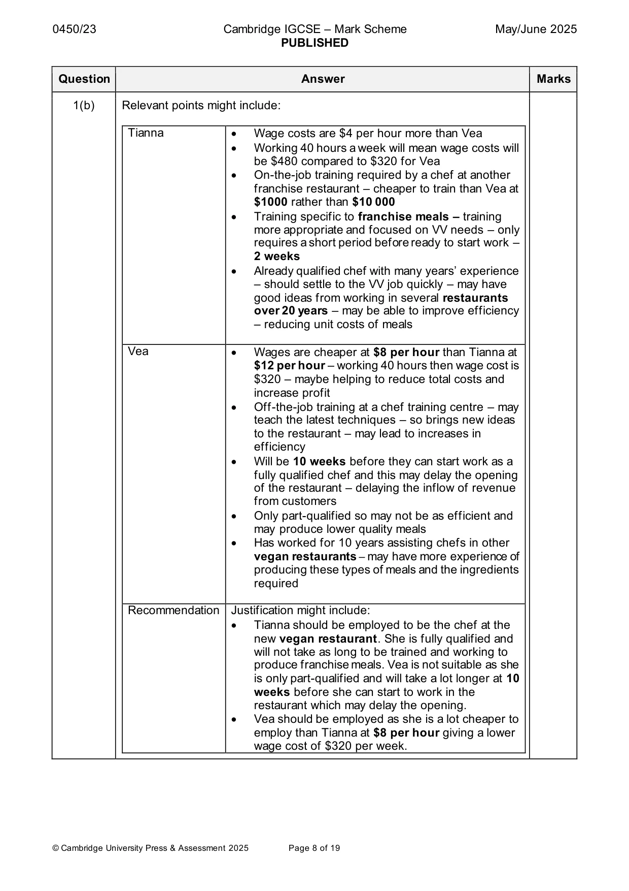 Mark scheme, page 8 of 19