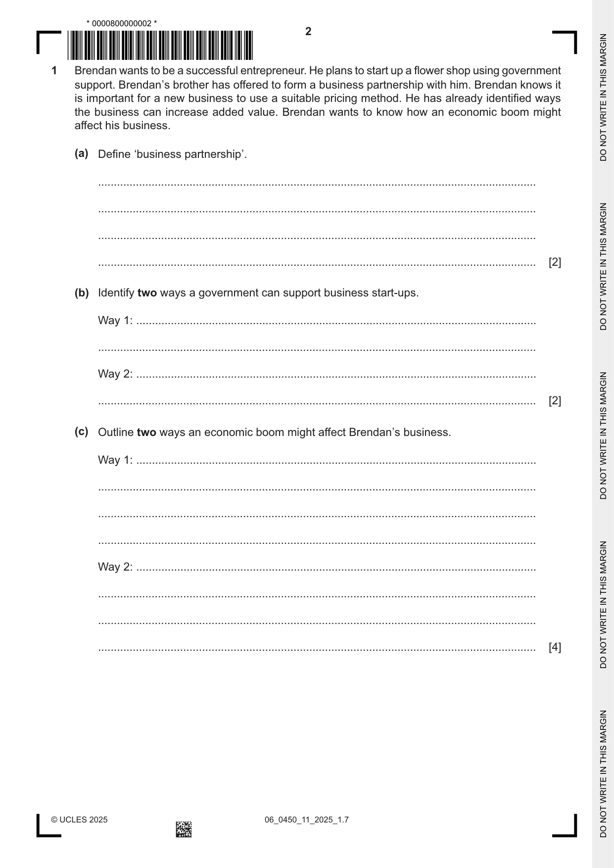 Cambridge IGCSE Business Studies 0450 2025 May/June Paper 1 · Variant 1 question paper, page 2 of 12