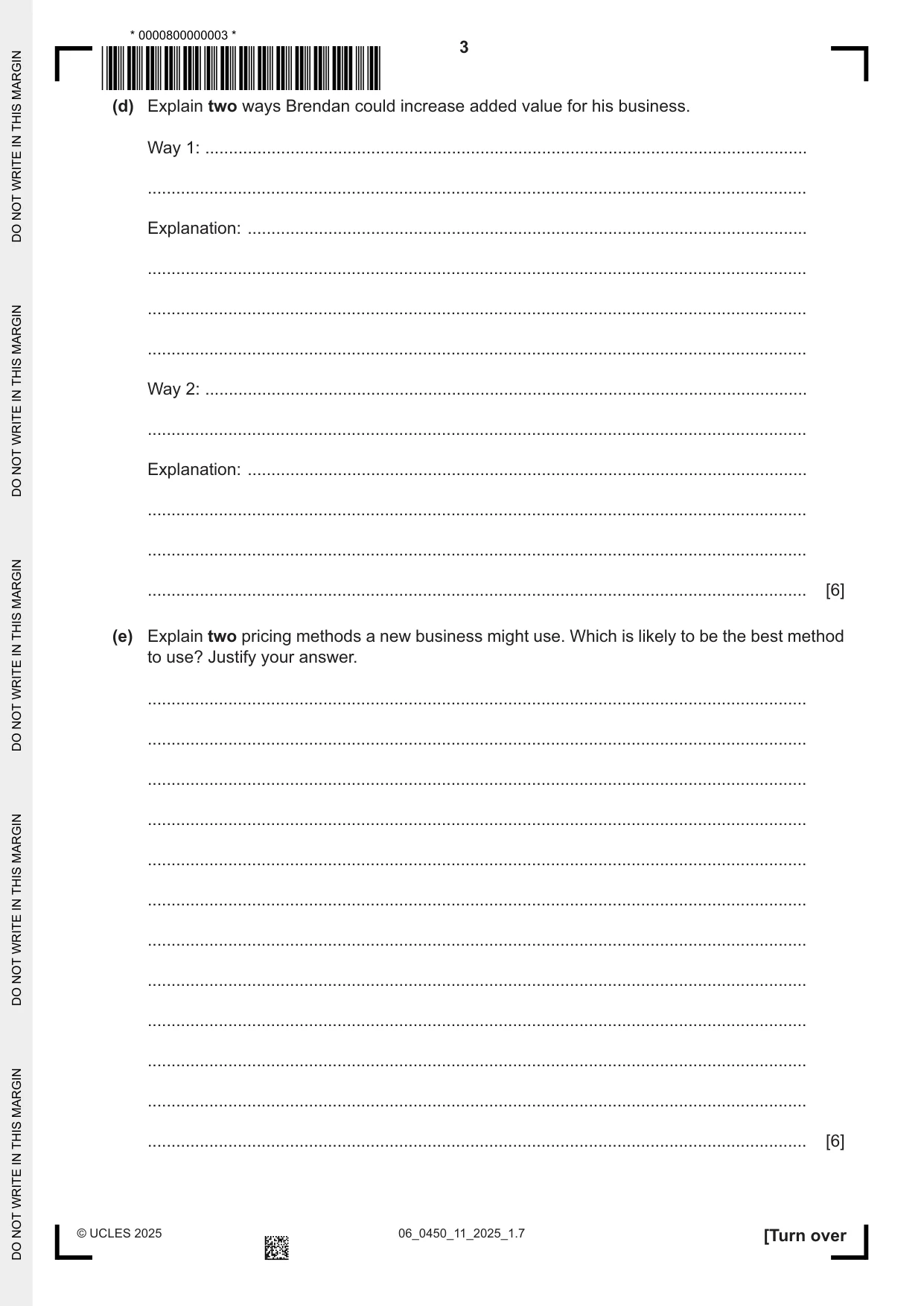 Cambridge IGCSE Business Studies 0450 2025 May/June Paper 1 · Variant 1 question paper, page 3 of 12